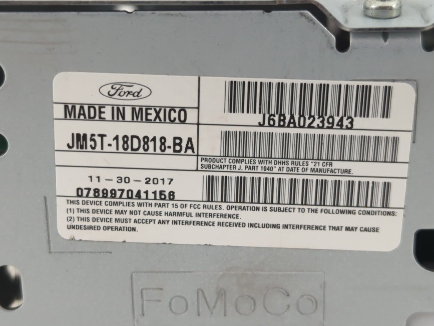 2017-2018 Ford Focus Radio AM FM Cd Player Receiver Replacement P/N:JM5T-18D818-BA F1FT-18B955-CH Fits Fits 2017 2018 OEM Us