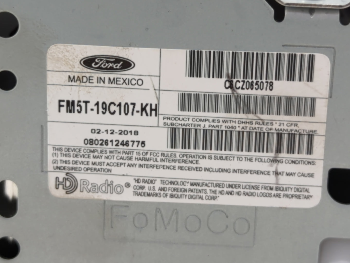 2016-2018 Ford Focus Radio AM FM Cd Player Receiver Replacement P/N:FM5T-19C107-KH Fits Fits 2016 2017 2018 OEM Used Auto Pa