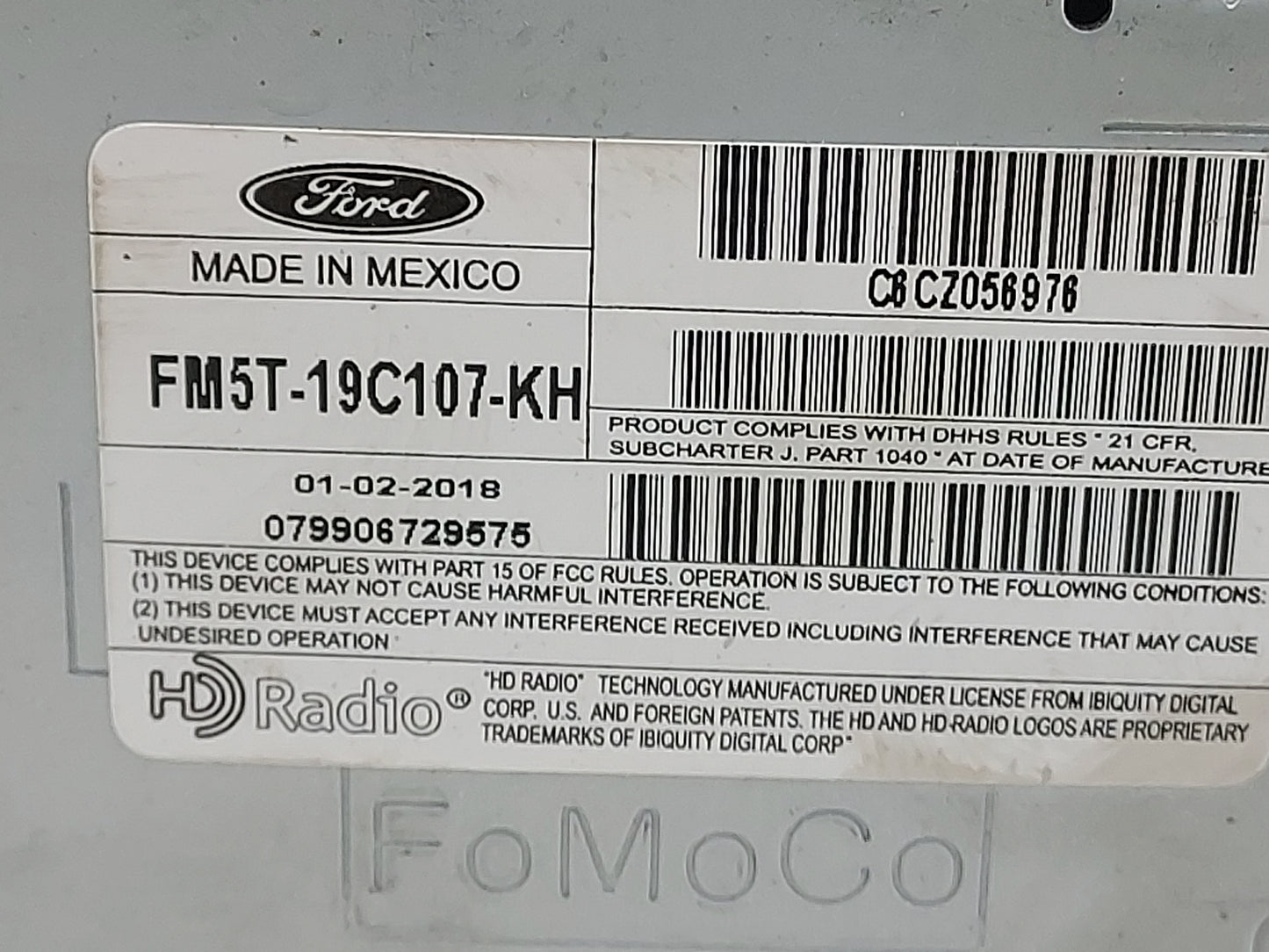 2016-2018 Ford Focus Radio AM FM Cd Player Receiver Replacement P/N:FM5T-19C107-KH Fits Fits 2016 2017 2018 OEM Used Auto Pa