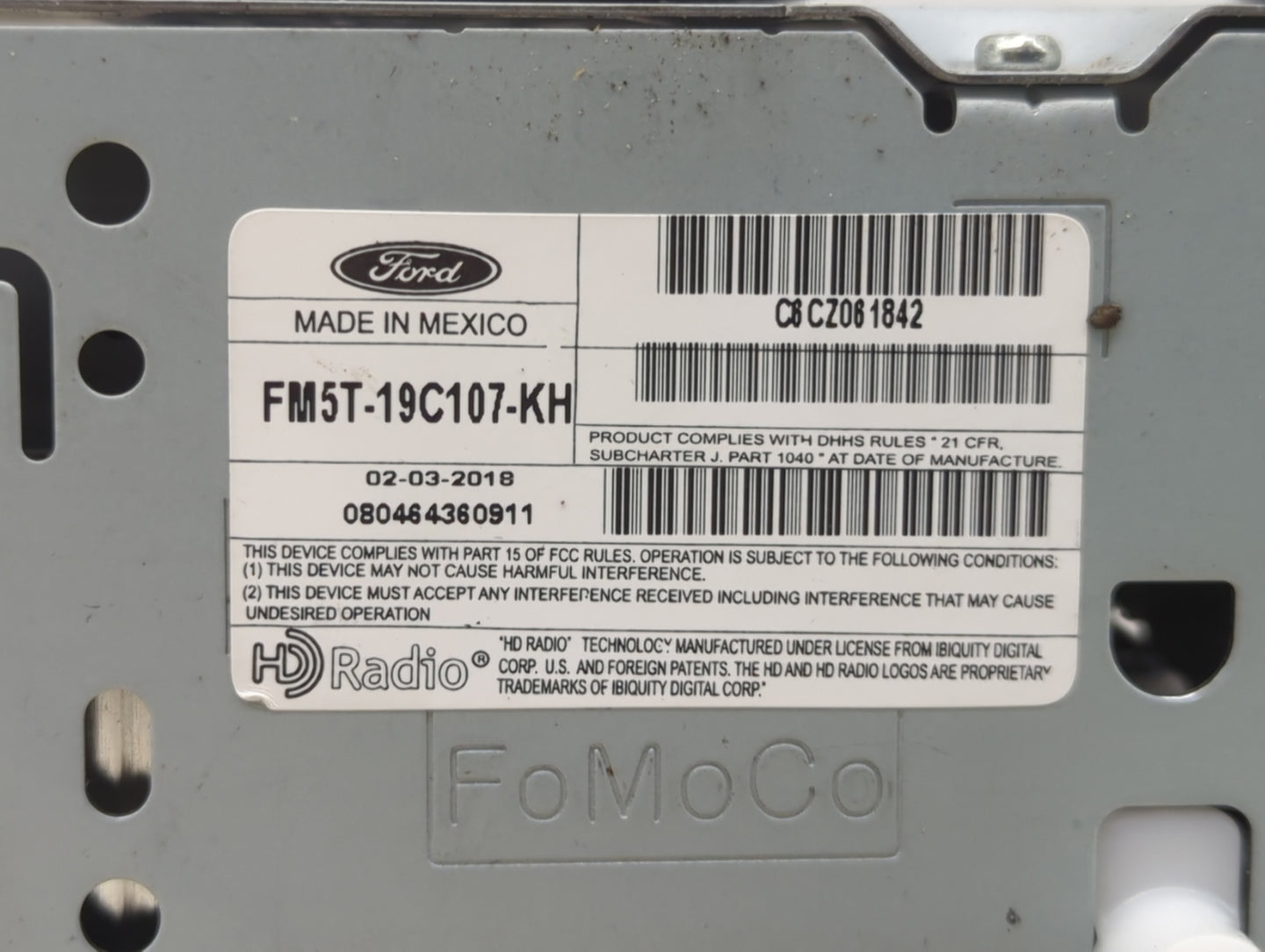 2017-2018 Ford Focus Radio AM FM Cd Player Receiver Replacement P/N:FM5T-19C107-KH Fits Fits 2017 2018 OEM Used Auto Parts -