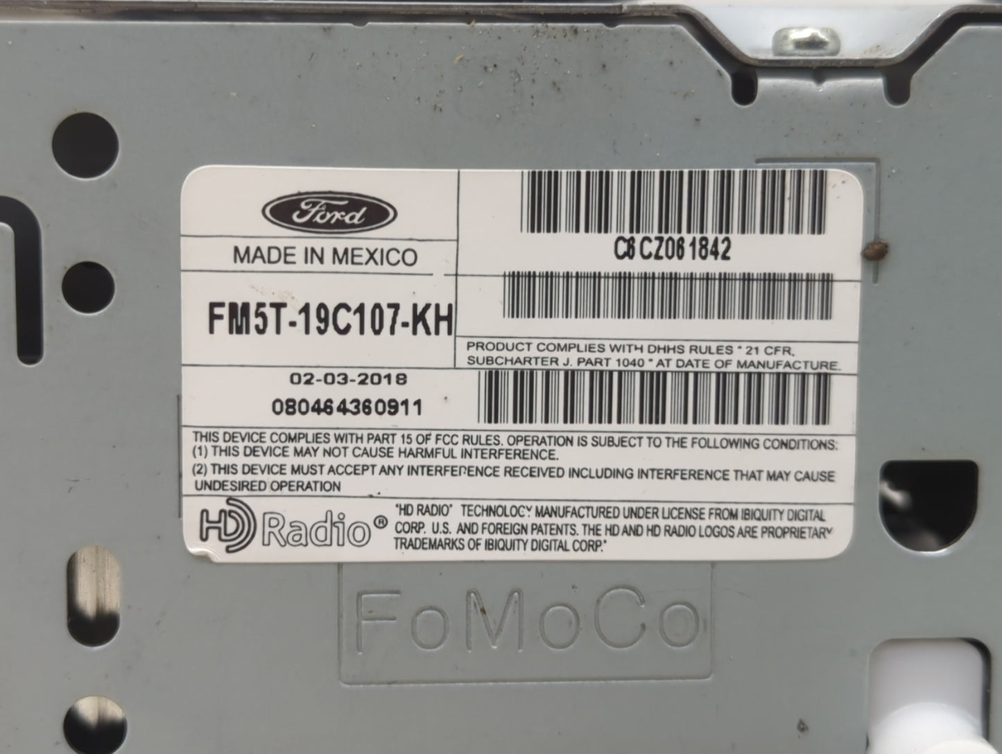 2017-2018 Ford Focus Radio AM FM Cd Player Receiver Replacement P/N:FM5T-19C107-KH Fits Fits 2017 2018 OEM Used Auto Parts -