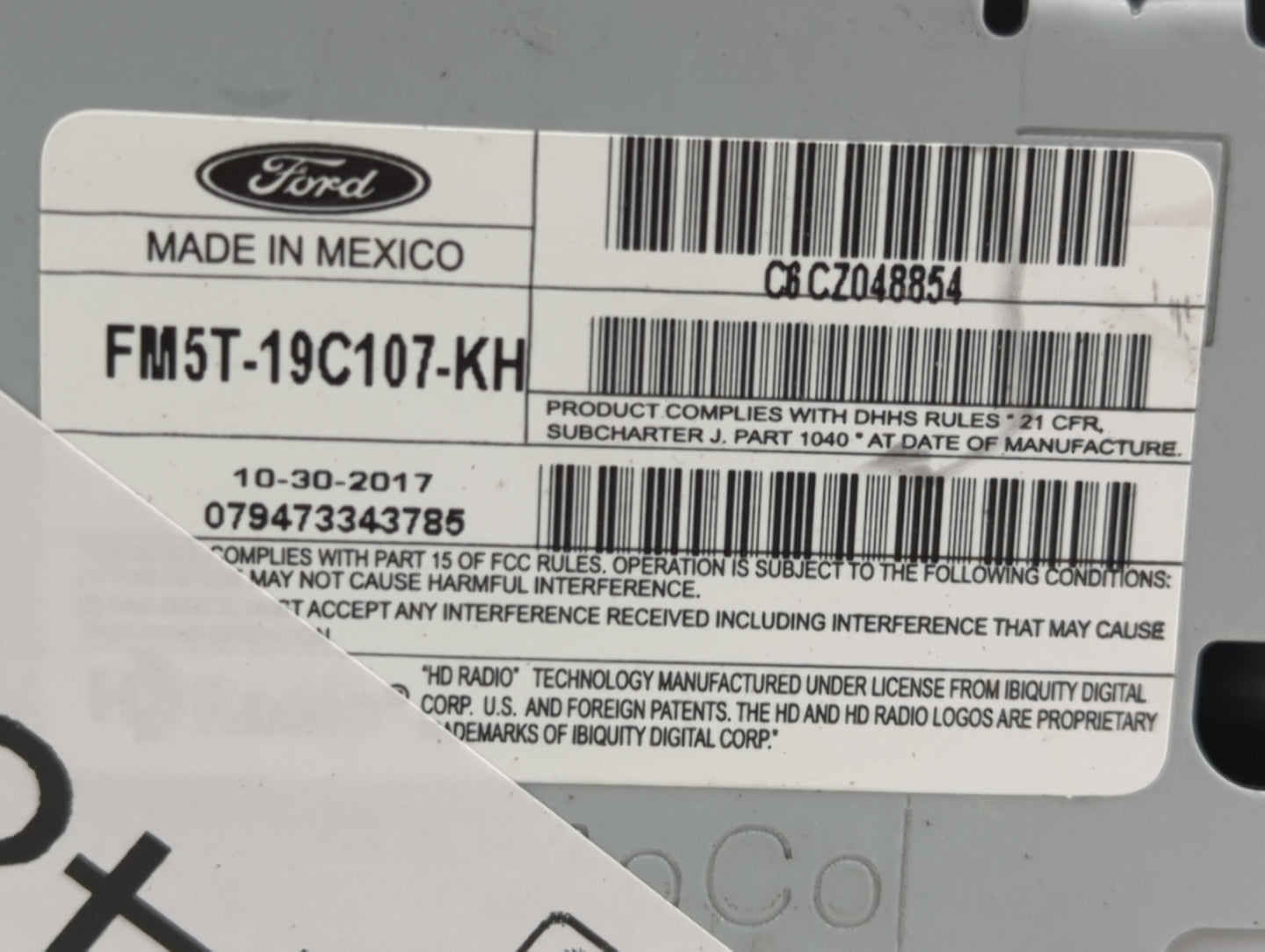 2017-2018 Ford Focus Radio AM FM Cd Player Receiver Replacement P/N:FM5T-19C107-KH Fits Fits 2017 2018 OEM Used Auto Parts -