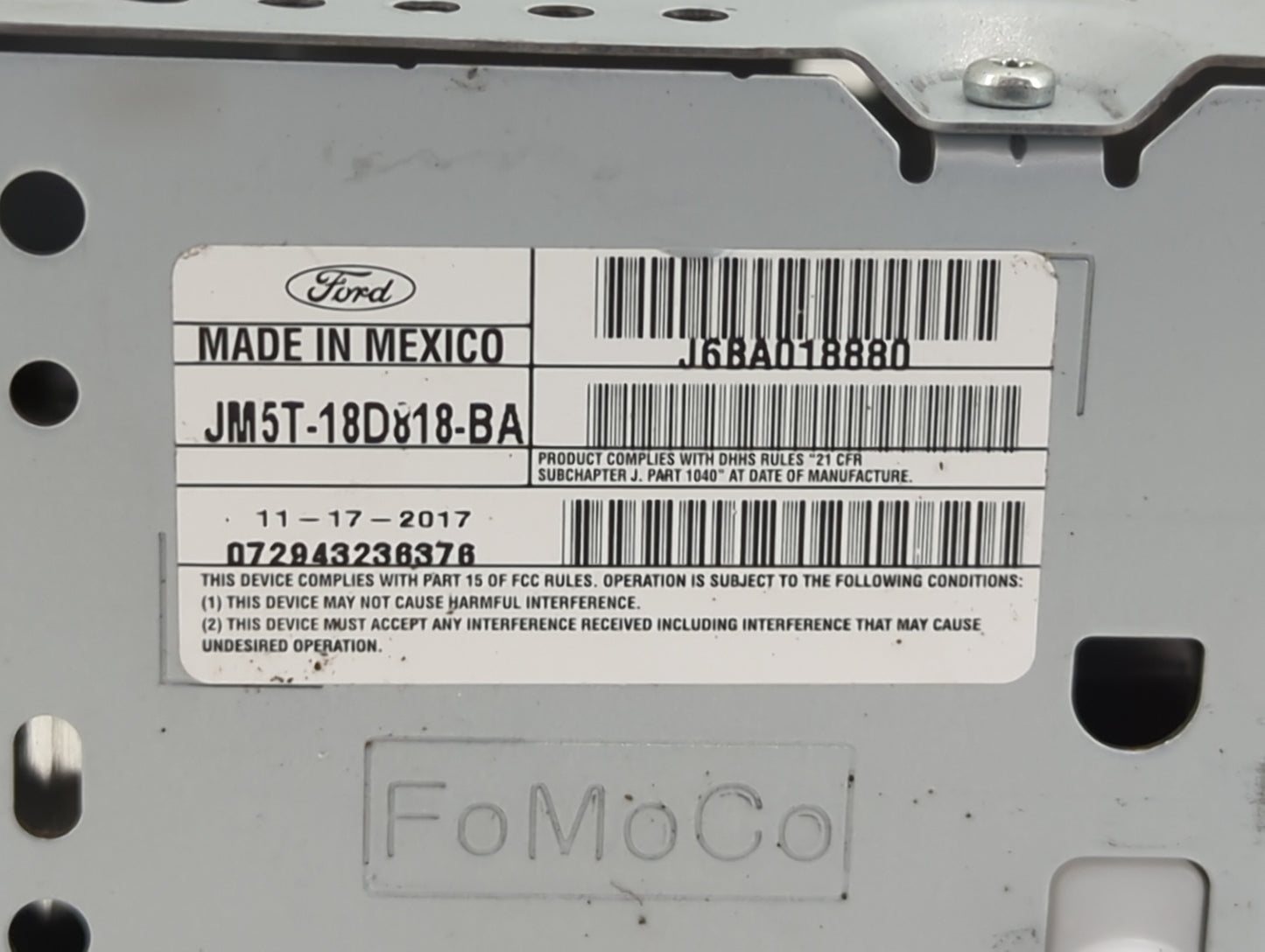 2017-2018 Ford Focus Radio AM FM Cd Player Receiver Replacement P/N:JM5T-18D816-BA J6BA018880 Fits Fits 2017 2018 OEM Used A