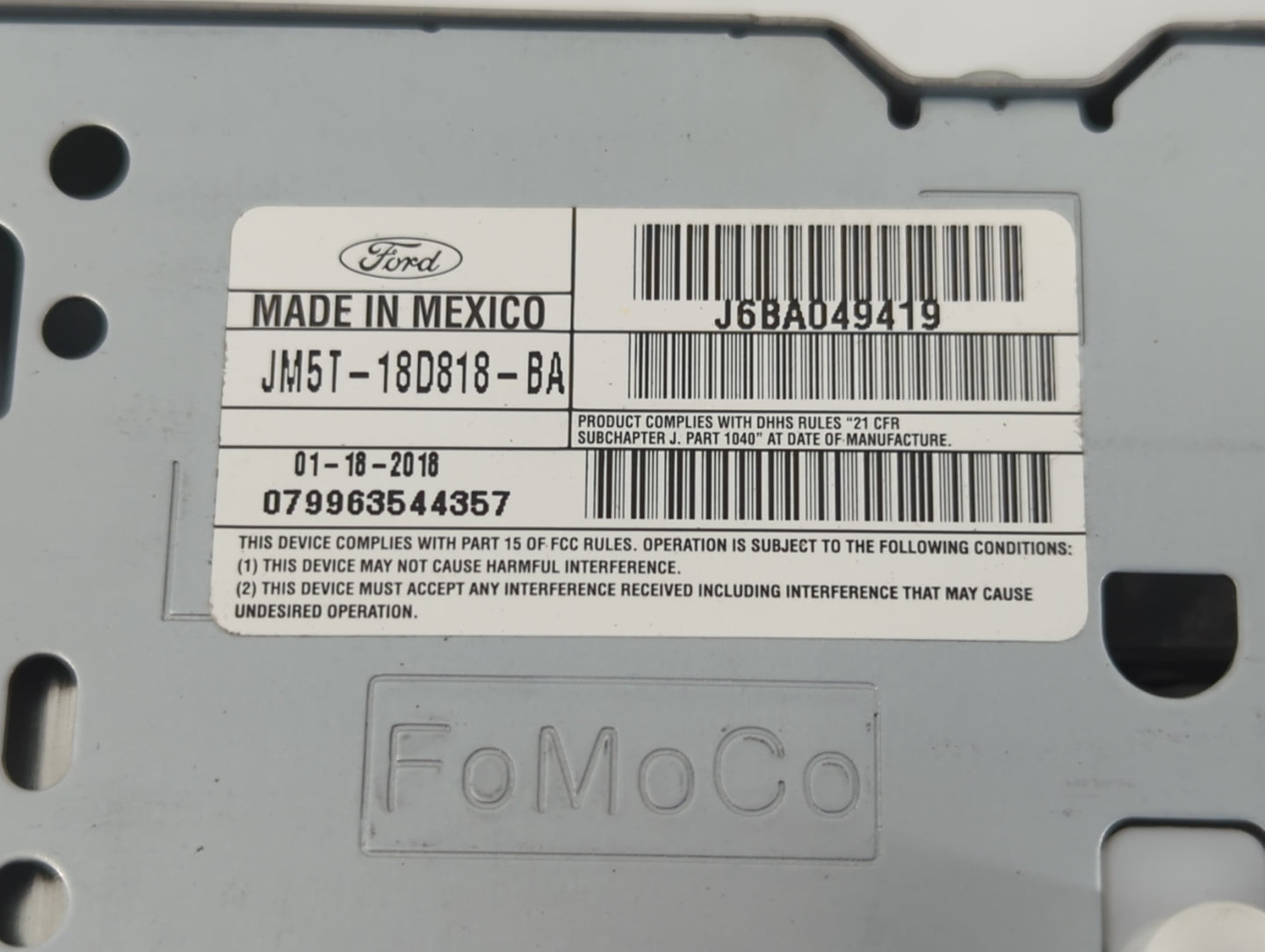 2017-2018 Ford Focus Radio AM FM Cd Player Receiver Replacement P/N:J6BA049419 JM5T-18D818-BA Fits Fits 2017 2018 OEM Used A