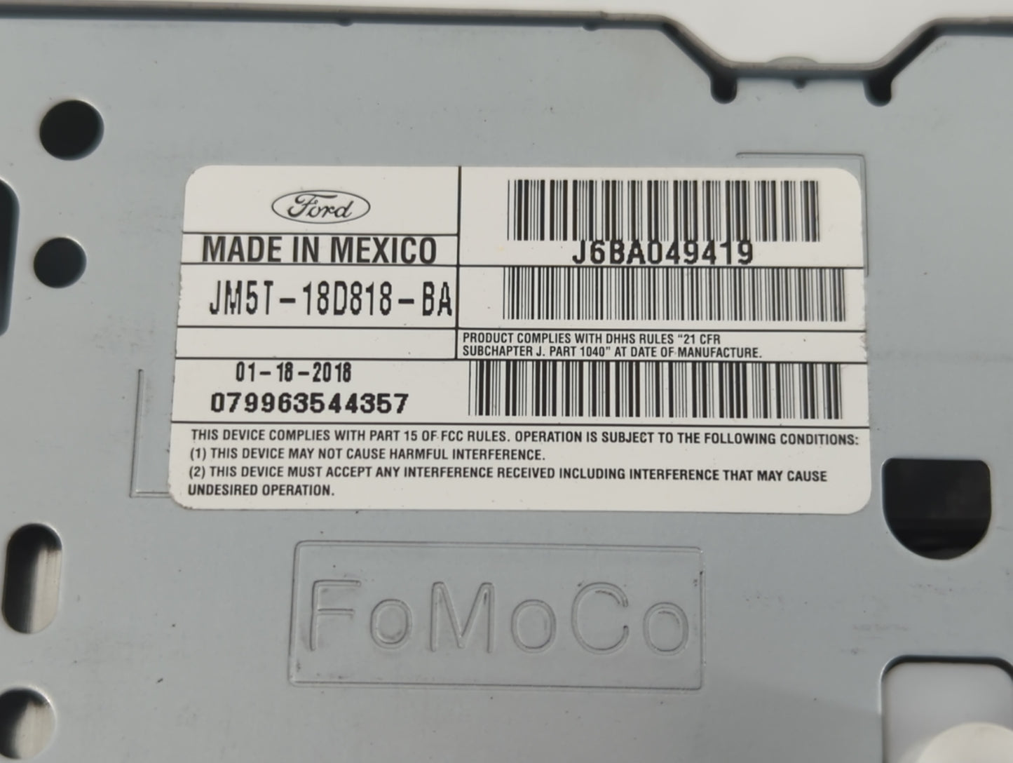 2017-2018 Ford Focus Radio AM FM Cd Player Receiver Replacement P/N:J6BA049419 JM5T-18D818-BA Fits Fits 2017 2018 OEM Used A