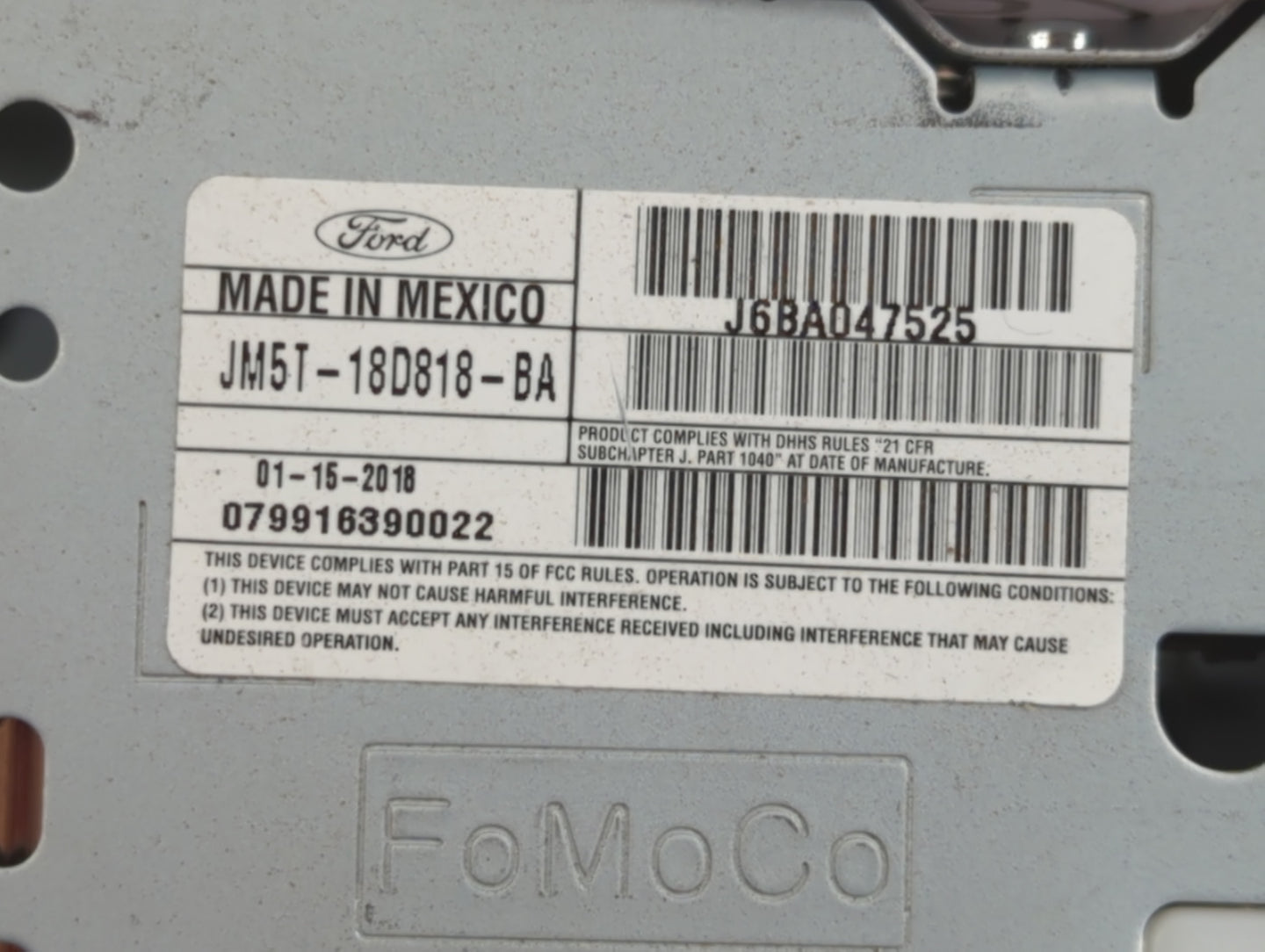 2017-2018 Ford Focus Radio AM FM Cd Player Receiver Replacement P/N:JM5T-18D818-BA Fits Fits 2017 2018 OEM Used Auto Parts -