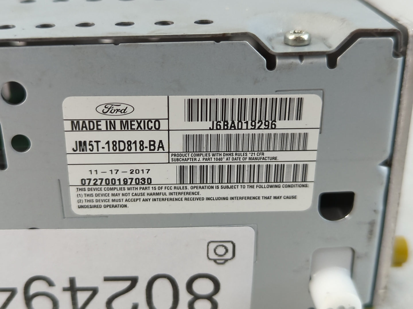 2018 Ford Focus Radio AM FM Cd Player Receiver Replacement P/N:JM5T-18D818-BA Fits OEM Used Auto Parts - Oemusedautoparts1.c