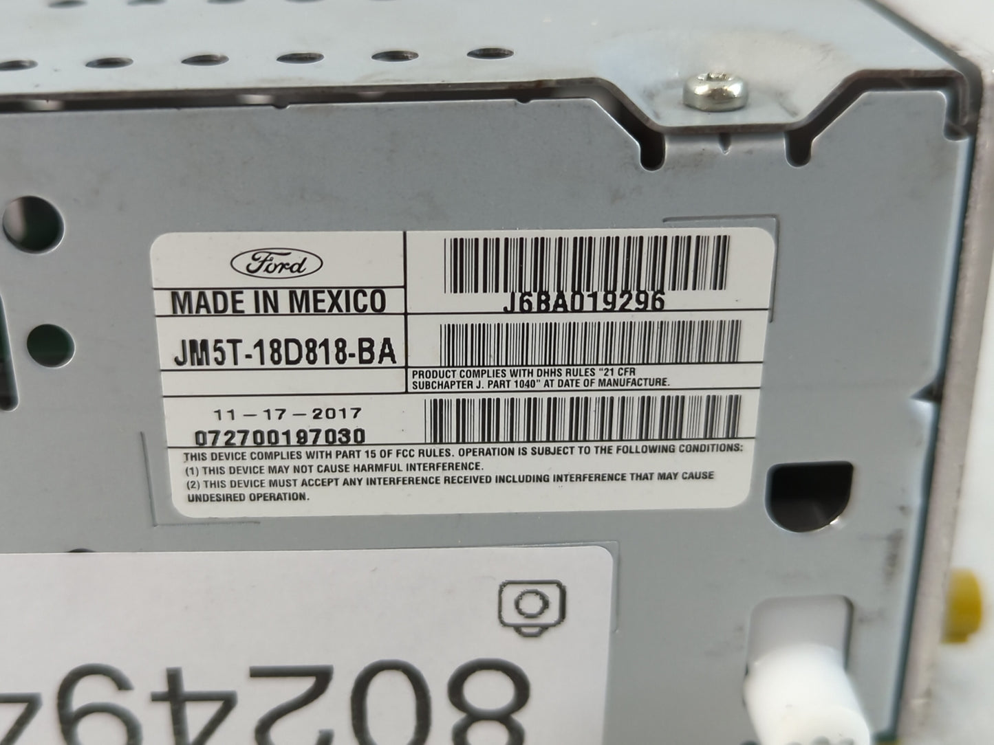 2018 Ford Focus Radio AM FM Cd Player Receiver Replacement P/N:JM5T-18D818-BA Fits OEM Used Auto Parts - Oemusedautoparts1.c