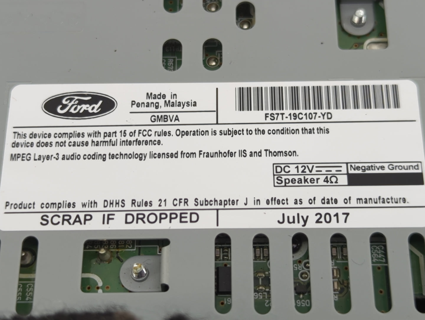 2017-2020 Ford Fusion Radio AM FM Cd Player Receiver Replacement P/N:FS7T-19C107-YD Fits Fits 2017 2018 2019 2020 OEM Used A