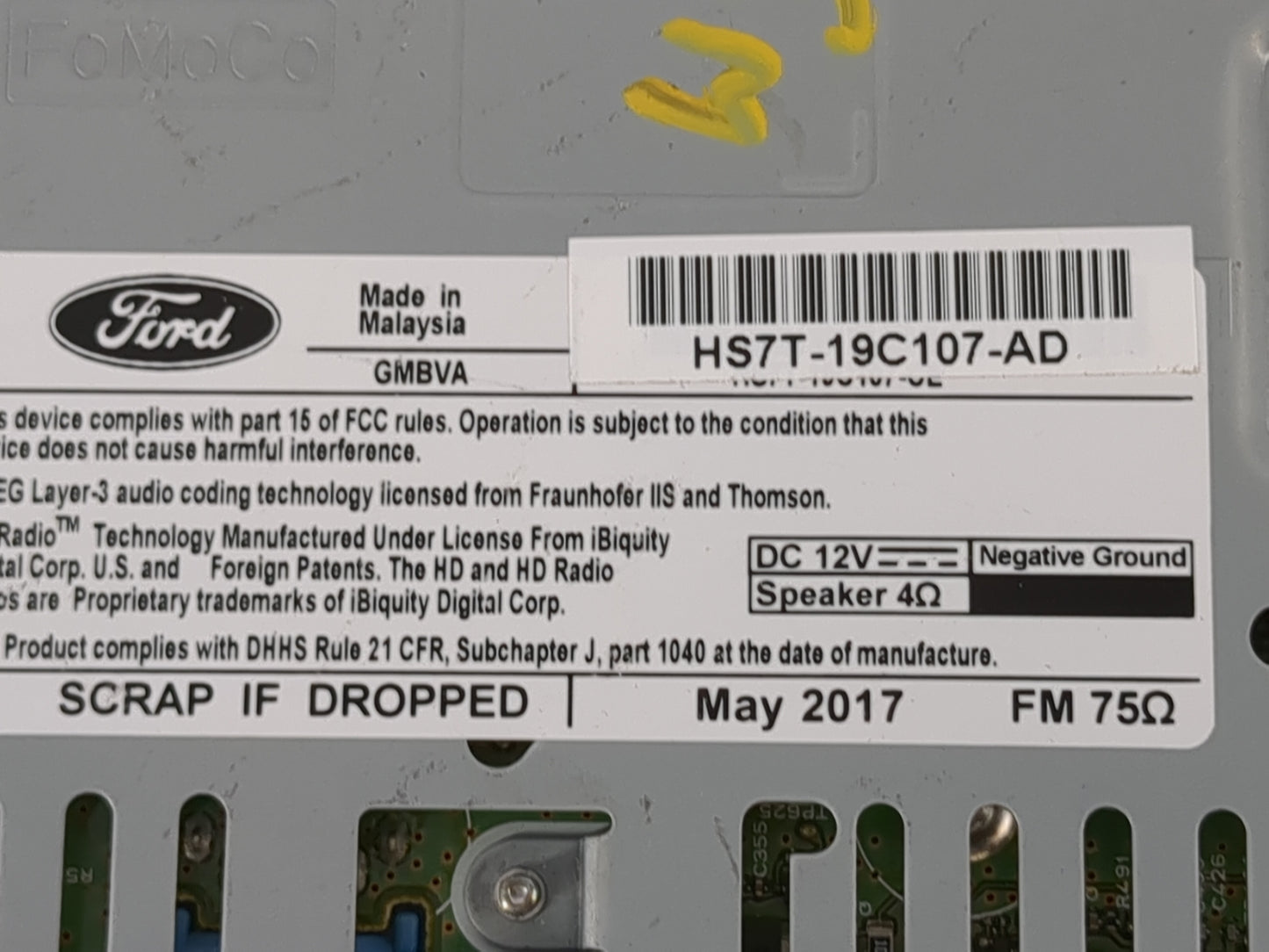 2017-2020 Ford Fusion Radio AM FM Cd Player Receiver Replacement P/N:HS7T-19C107-AD Fits Fits 2017 2018 2019 2020 OEM Used A