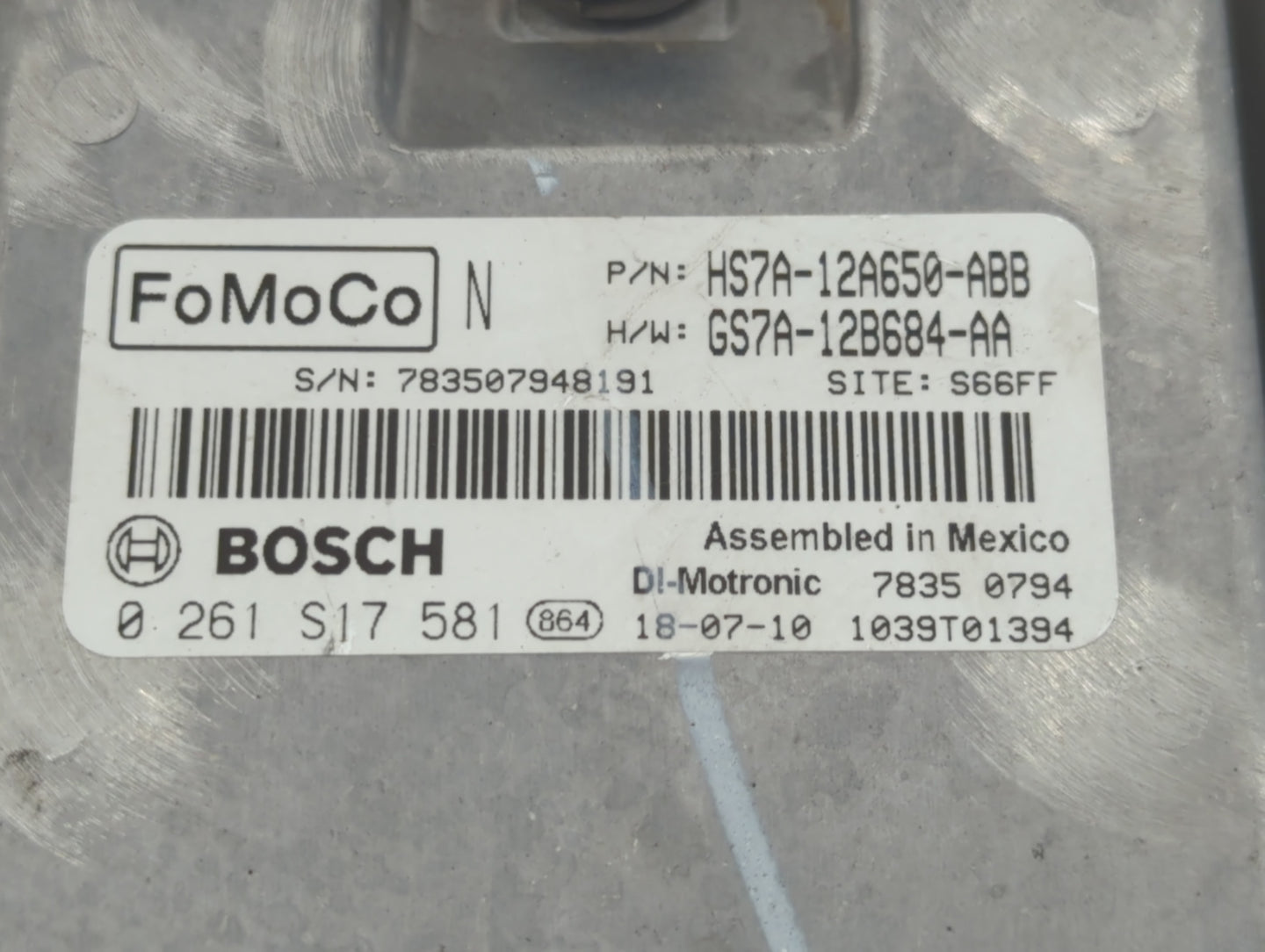 2017-2019 Ford Fusion PCM Engine Control Computer ECU ECM PCU OEM P/N:0 261 S17 581 HS7A-12A650-ABB Fits Fits 2017 2018 2019