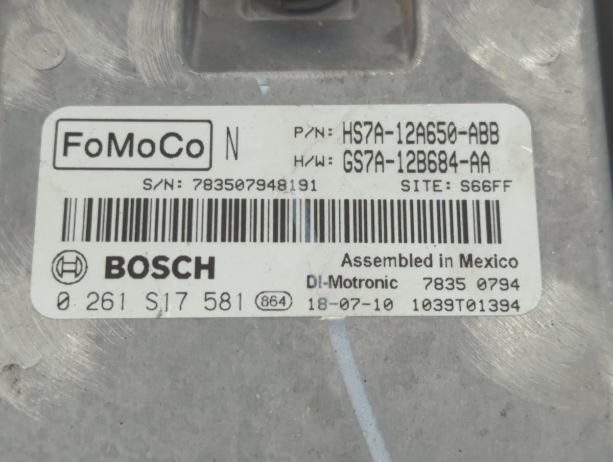 2017-2019 Ford Fusion PCM Engine Control Computer ECU ECM PCU OEM P/N:0 261 S17 581 HS7A-12A650-ABB Fits 2017 2018 2019 OEM 