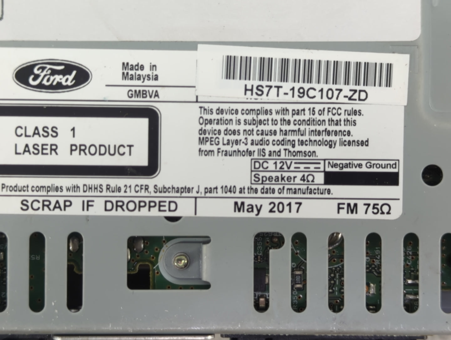 2017-2020 Ford Fusion Radio AM FM Cd Player Receiver Replacement P/N:HS7T-19C107-ZD Fits Fits 2017 2018 2019 2020 OEM Used A