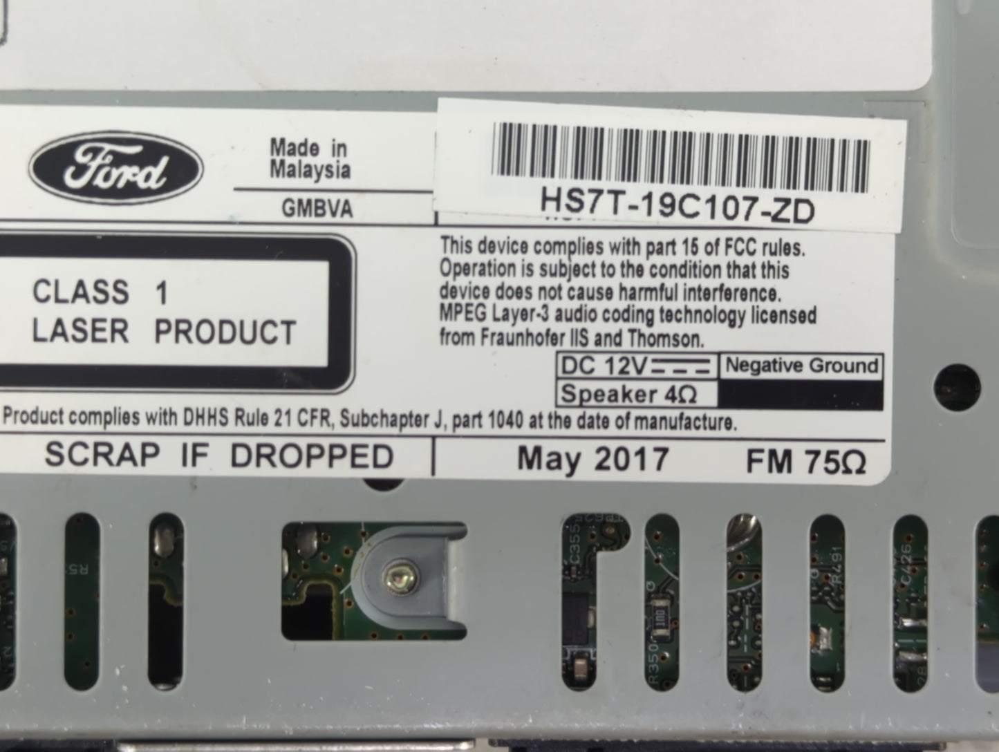 2017-2020 Ford Fusion Radio AM FM Cd Player Receiver Replacement P/N:HS7T-19C107-ZD Fits Fits 2017 2018 2019 2020 OEM Used A