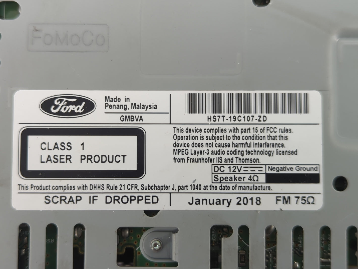 2017-2020 Ford Fusion Radio AM FM Cd Player Receiver Replacement P/N:HS7T-19C107-ZD Fits Fits 2017 2018 2019 2020 OEM Used A