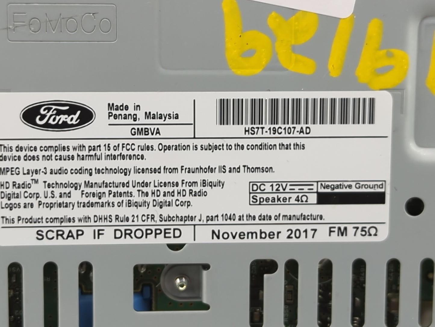 2017-2020 Ford Fusion Radio AM FM Cd Player Receiver Replacement P/N:HS7T-19C107-AD Fits Fits 2017 2018 2019 2020 OEM Used A