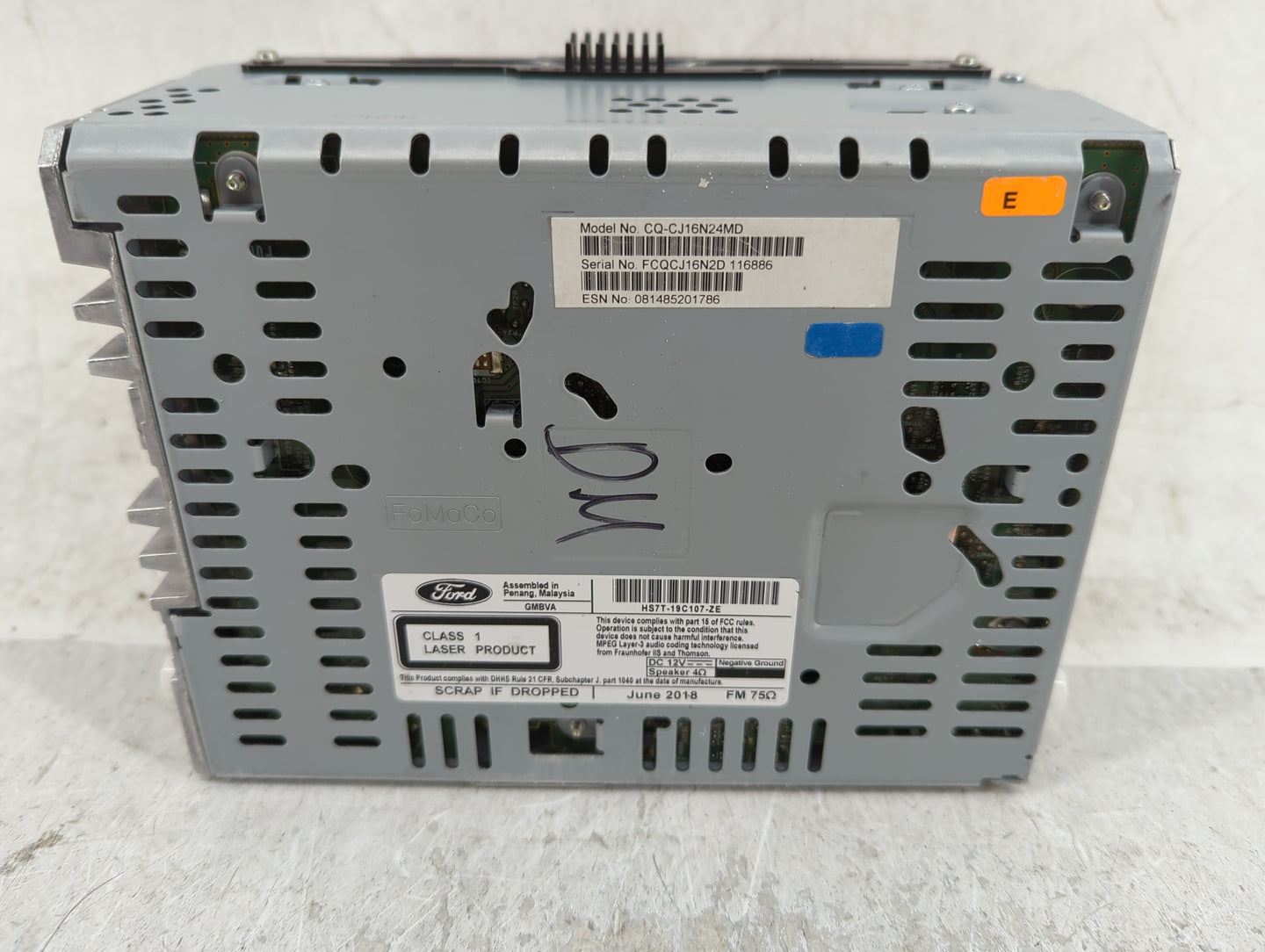 2018 Ford Fusion Radio AM FM Cd Player Receiver Replacement P/N:HS7T-19C107-ZE Fits OEM Used Auto Parts - Oemusedautoparts1.