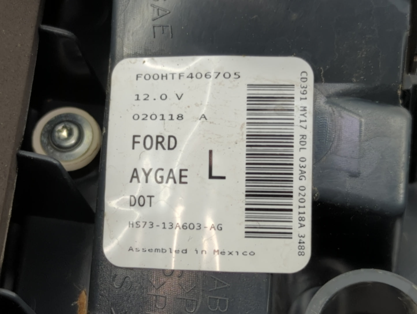 2017-2018 Ford Fusion Tail Light Assembly Driver Left OEM P/N:HS73-13A603-AG Fits Fits 2017 2018 OEM Used Auto Parts - Oemus