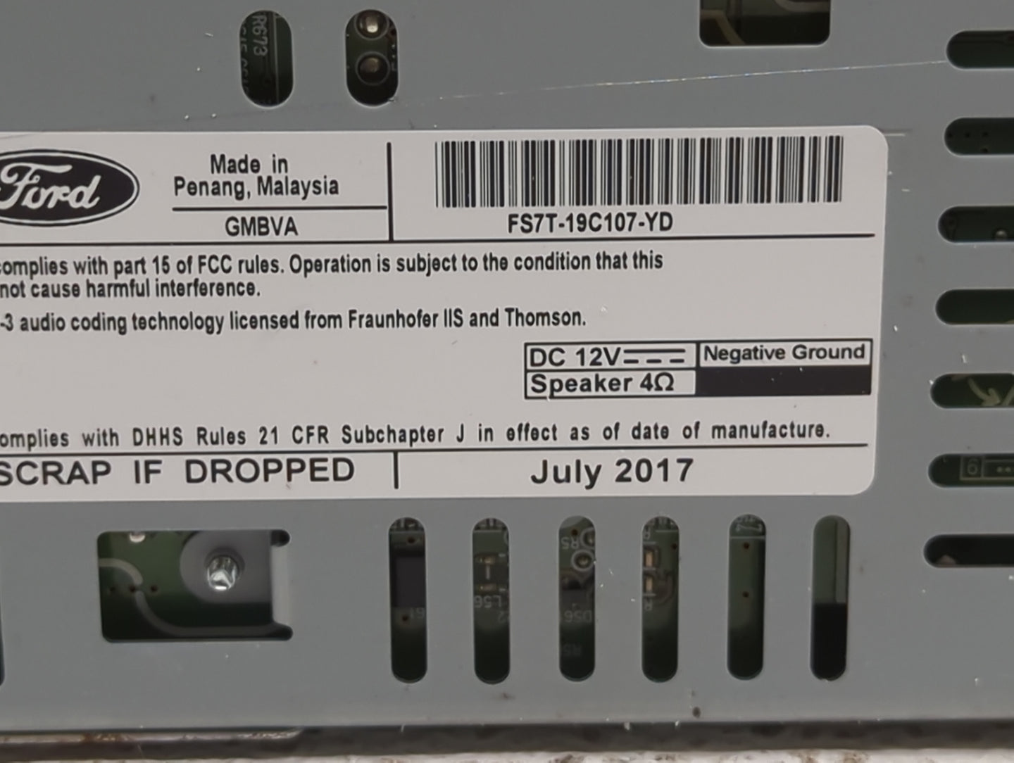2017-2020 Ford Fusion Radio AM FM Cd Player Receiver Replacement P/N:FS7T-19C107-YD Fits Fits 2017 2018 2019 2020 OEM Used A