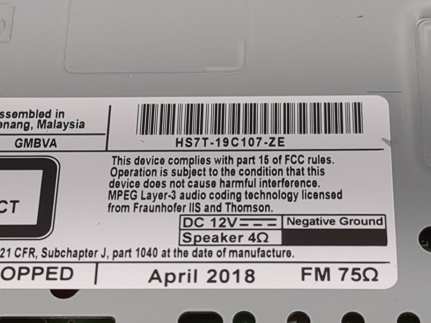 2017-2020 Ford Fusion Radio AM FM Cd Player Receiver Replacement P/N:HS7T-19C107-ZE Fits Fits 2017 2018 2019 2020 OEM Used A