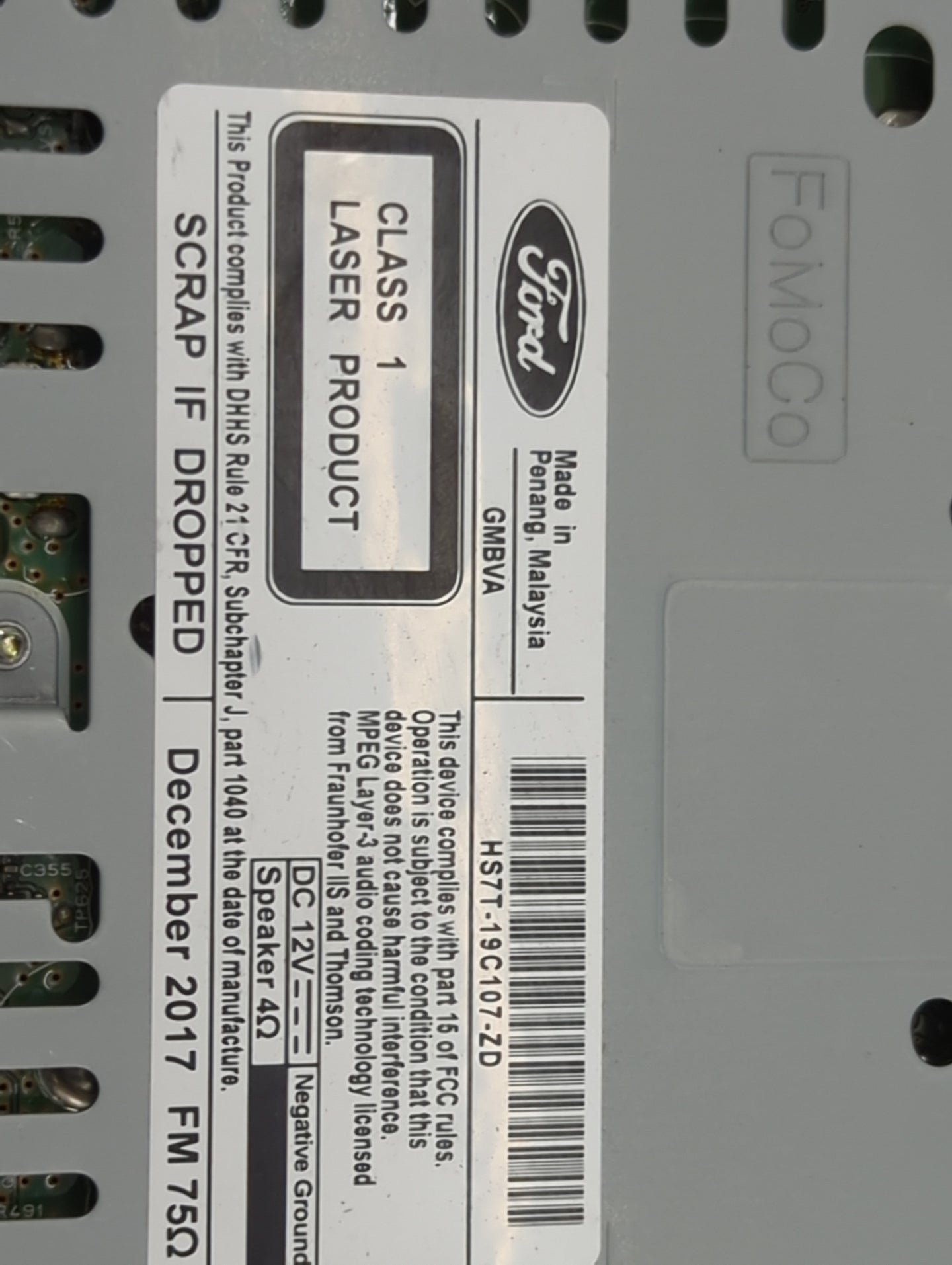 2017-2020 Ford Fusion Radio AM FM Cd Player Receiver Replacement P/N:HS7T-19C107-ZD CG-DJ10N24MC Fits Fits 2017 2018 2019 20