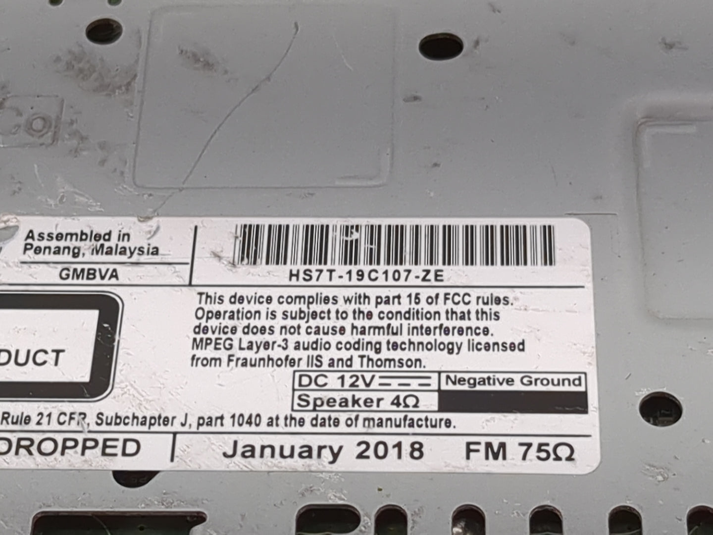 2018 Ford Fusion Radio AM FM Cd Player Receiver Replacement P/N:HS7T-19C107-ZE Fits OEM Used Auto Parts - Oemusedautoparts1.
