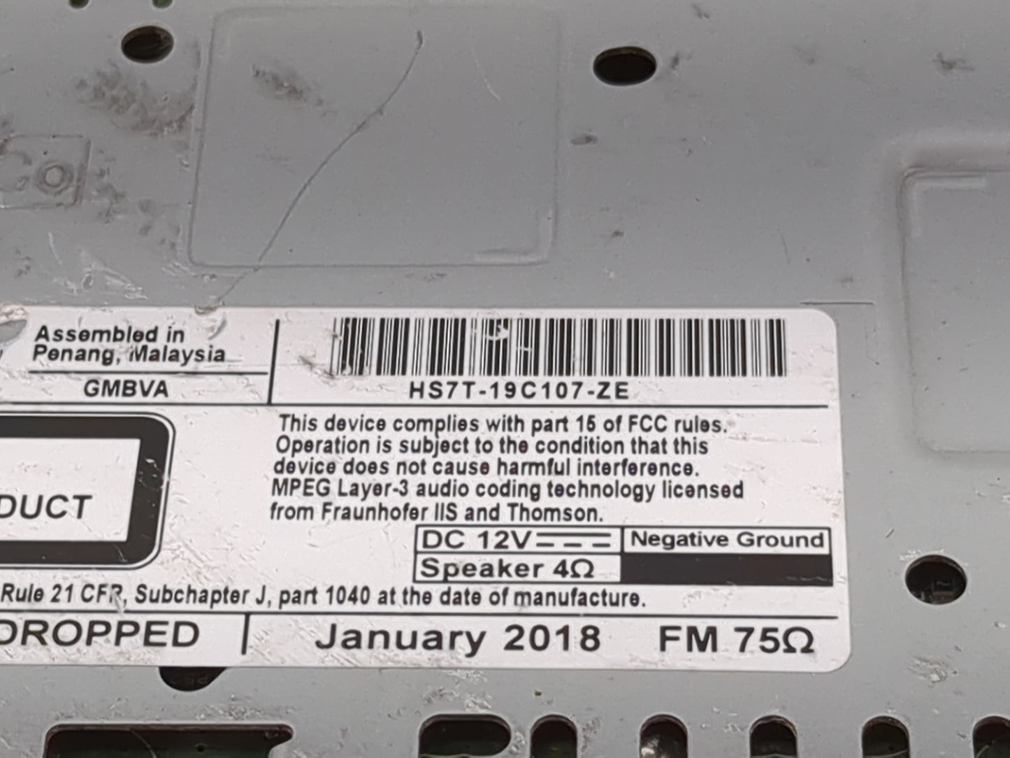 2018 Ford Fusion Radio AM FM Cd Player Receiver Replacement P/N:HS7T-19C107-ZE Fits OEM Used Auto Parts - Oemusedautoparts1.