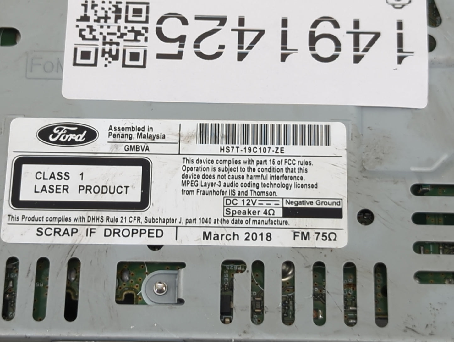 2017-2020 Ford Fusion Radio AM FM Cd Player Receiver Replacement P/N:HS7T-19C107-ZE Fits Fits 2017 2018 2019 2020 OEM Used A
