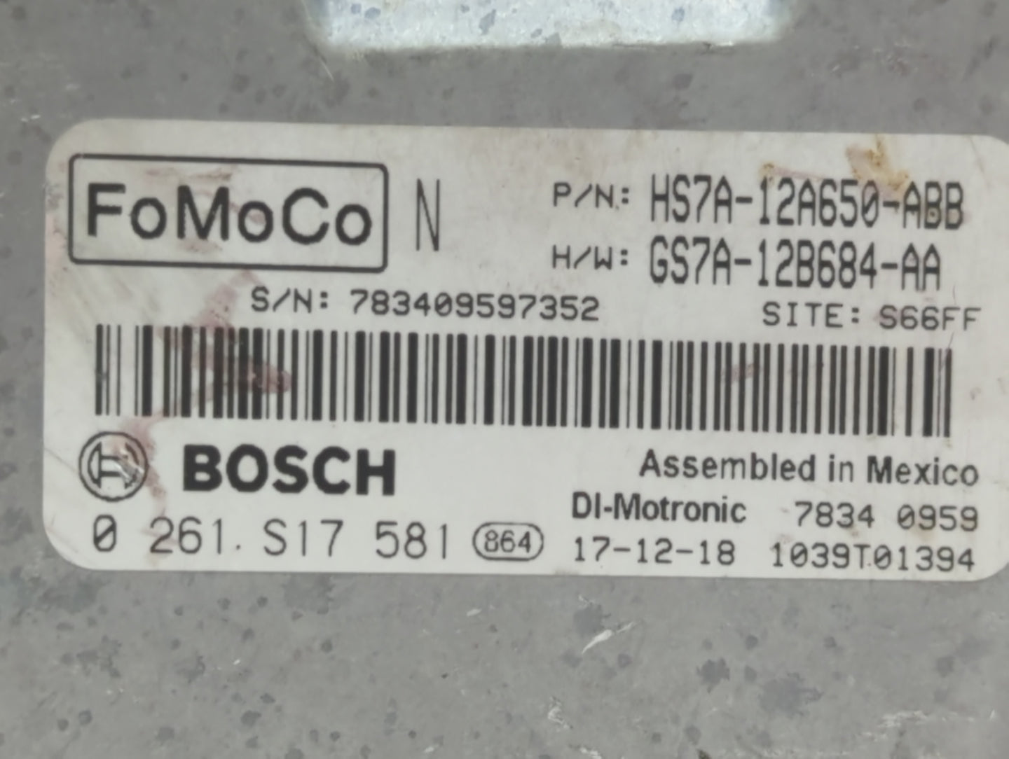 2017-2019 Ford Fusion PCM Engine Control Computer ECU ECM PCU OEM P/N:KS7A-12A650-BCA HS7A-12A650-ABB Fits Fits 2017 2018 20