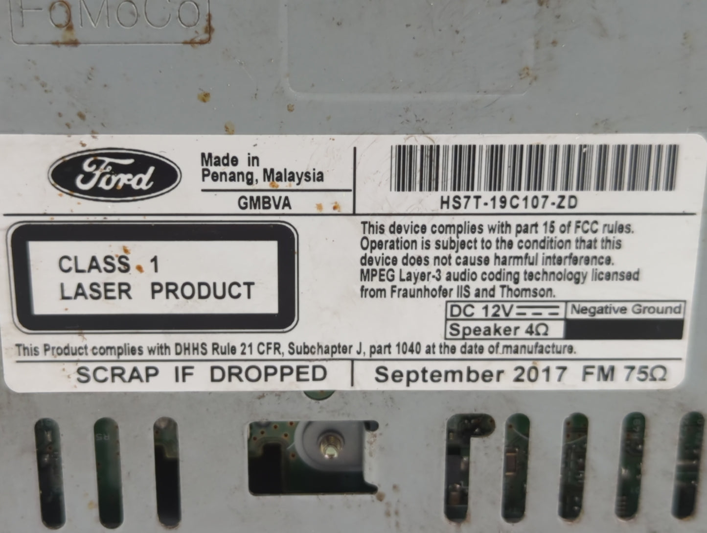 2017-2020 Ford Fusion Radio AM FM Cd Player Receiver Replacement P/N:HS7T-19C107-ZD Fits Fits 2017 2018 2019 2020 OEM Used A