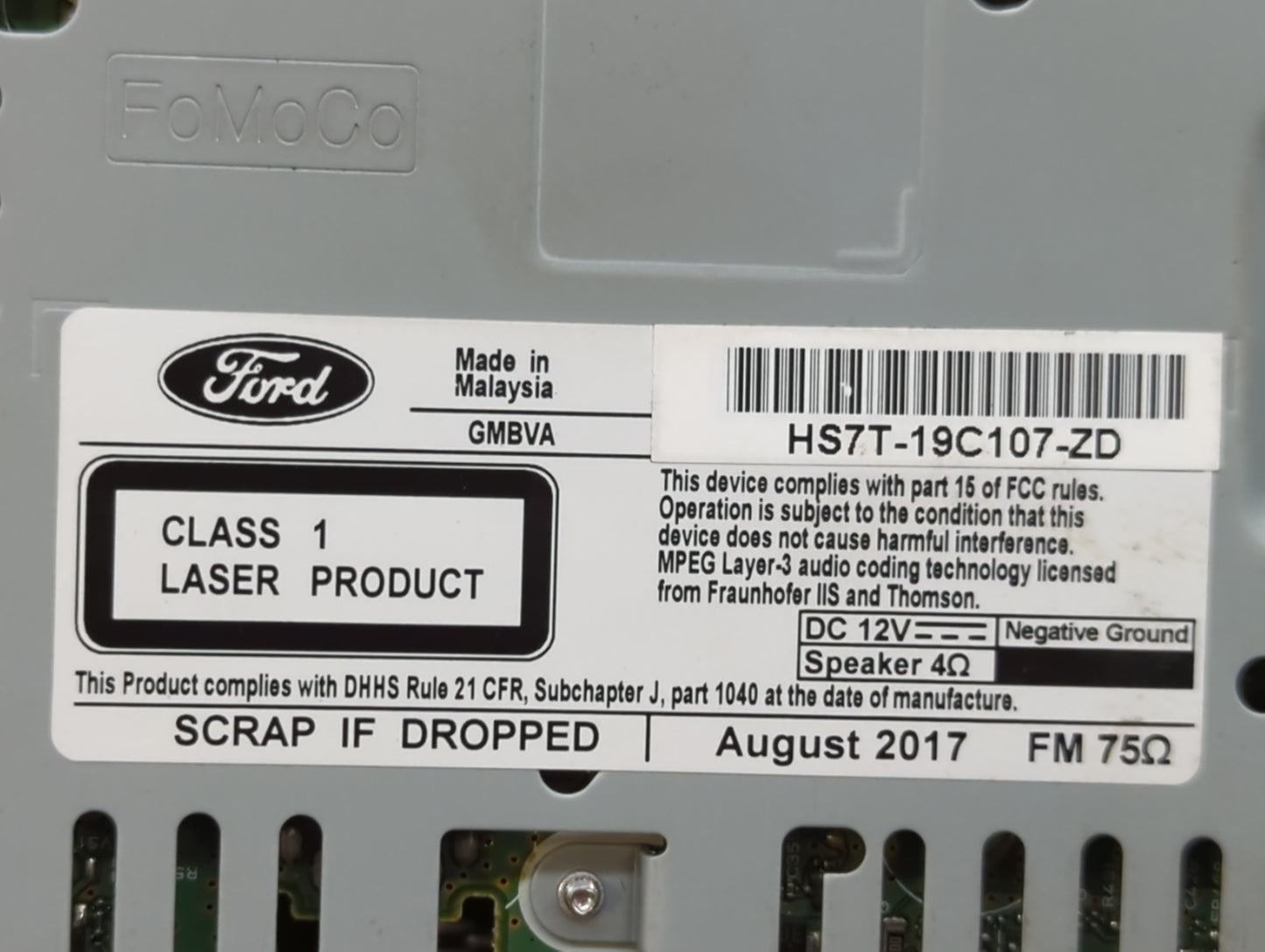 2017-2020 Ford Fusion Radio AM FM Cd Player Receiver Replacement P/N:HS7T-19C107-ZD Fits Fits 2017 2018 2019 2020 OEM Used A