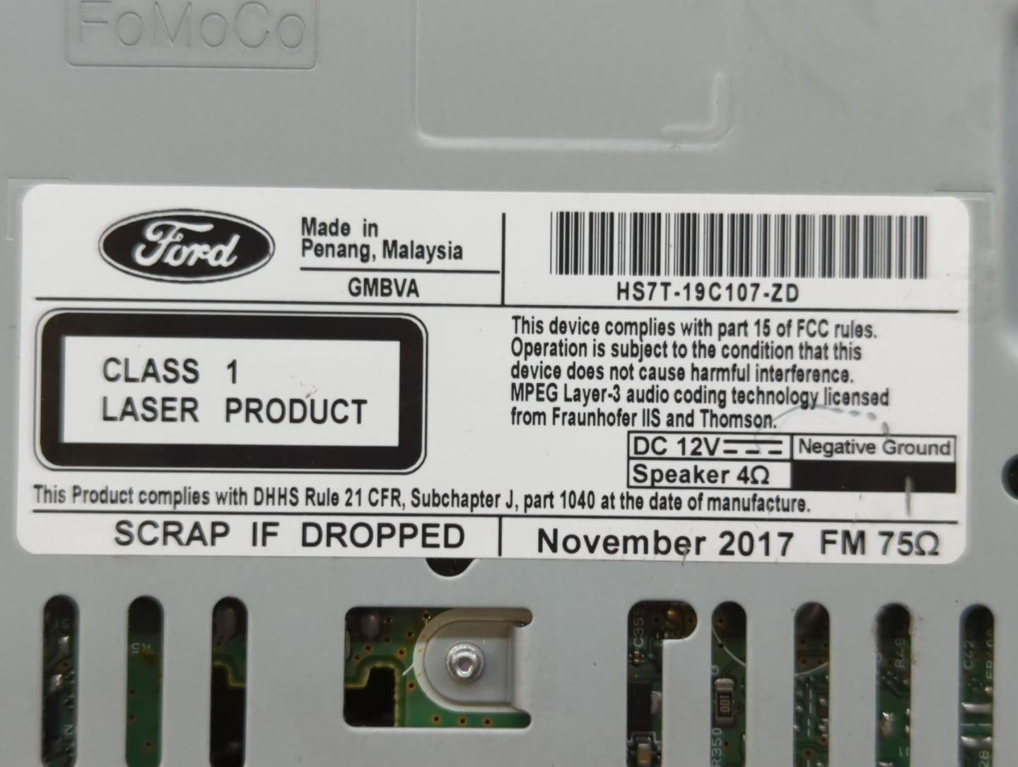 2017-2020 Ford Fusion Radio AM FM Cd Player Receiver Replacement P/N:HS7T-19C107-ZD Fits Fits 2017 2018 2019 2020 OEM Used A