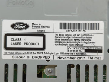 2017-2020 Ford Fusion Radio AM FM Cd Player Receiver Replacement P/N:HS7T-19C107-ZD Fits Fits 2017 2018 2019 2020 OEM Used Auto Parts