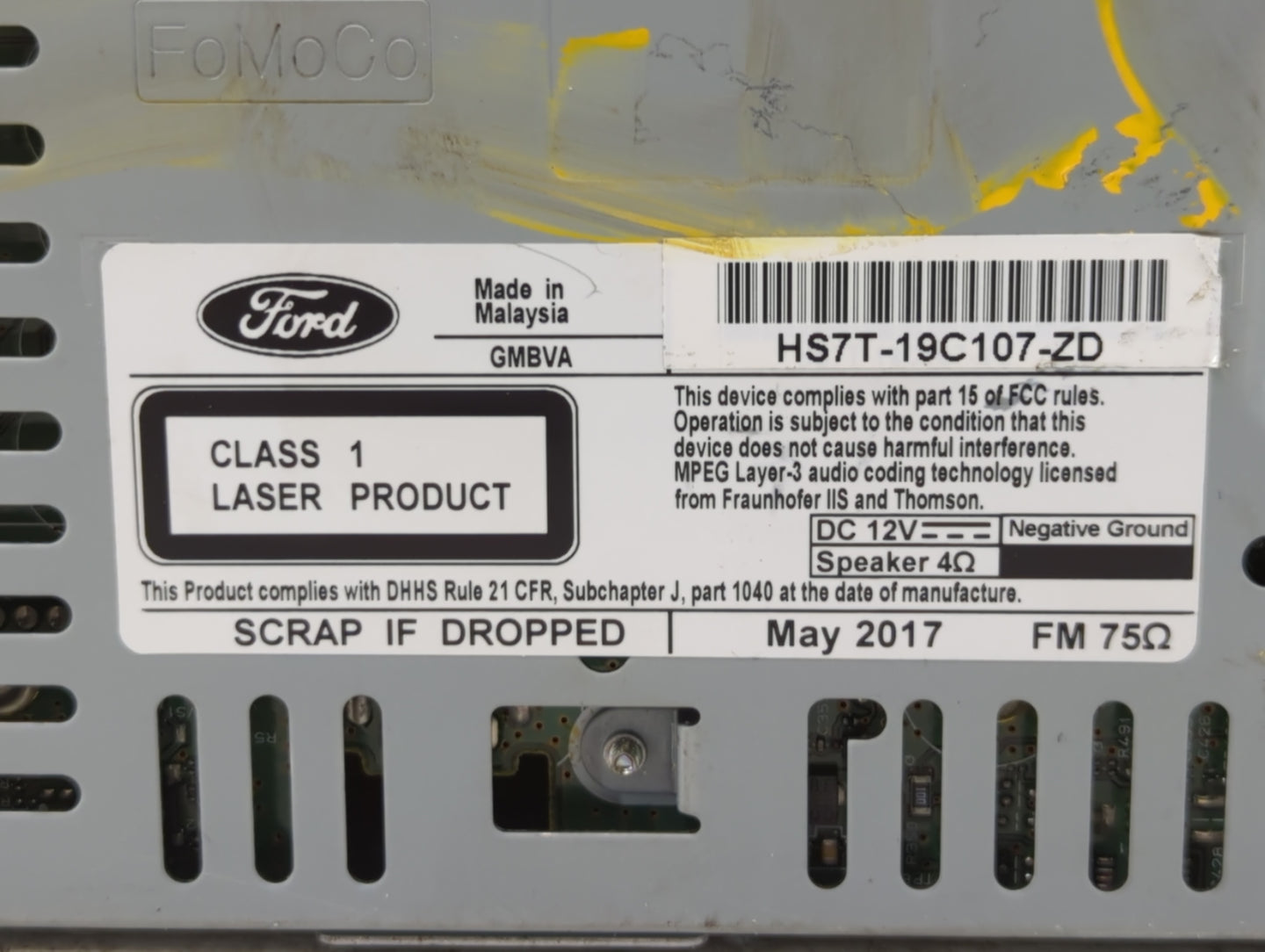 2017-2020 Ford Fusion Radio AM FM Cd Player Receiver Replacement P/N:HS7T-19C107-ZD Fits Fits 2017 2018 2019 2020 OEM Used A