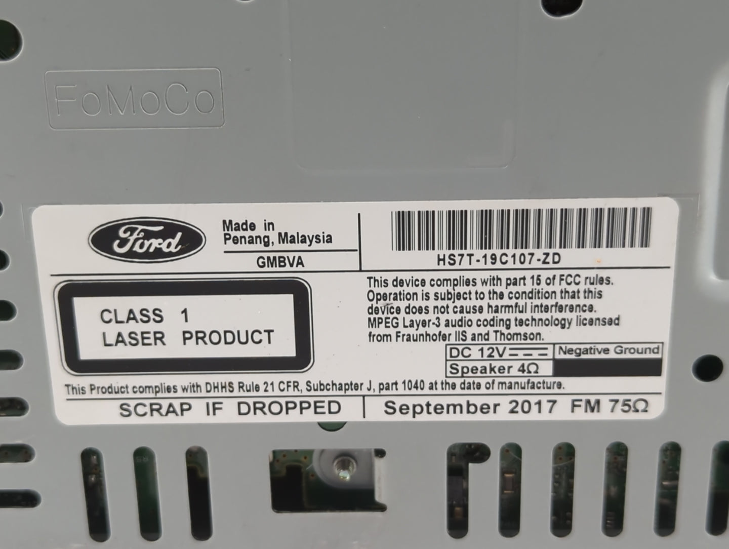 2017-2020 Ford Fusion Radio AM FM Cd Player Receiver Replacement P/N:HS7T-19C107-ZD Fits Fits 2017 2018 2019 2020 OEM Used A