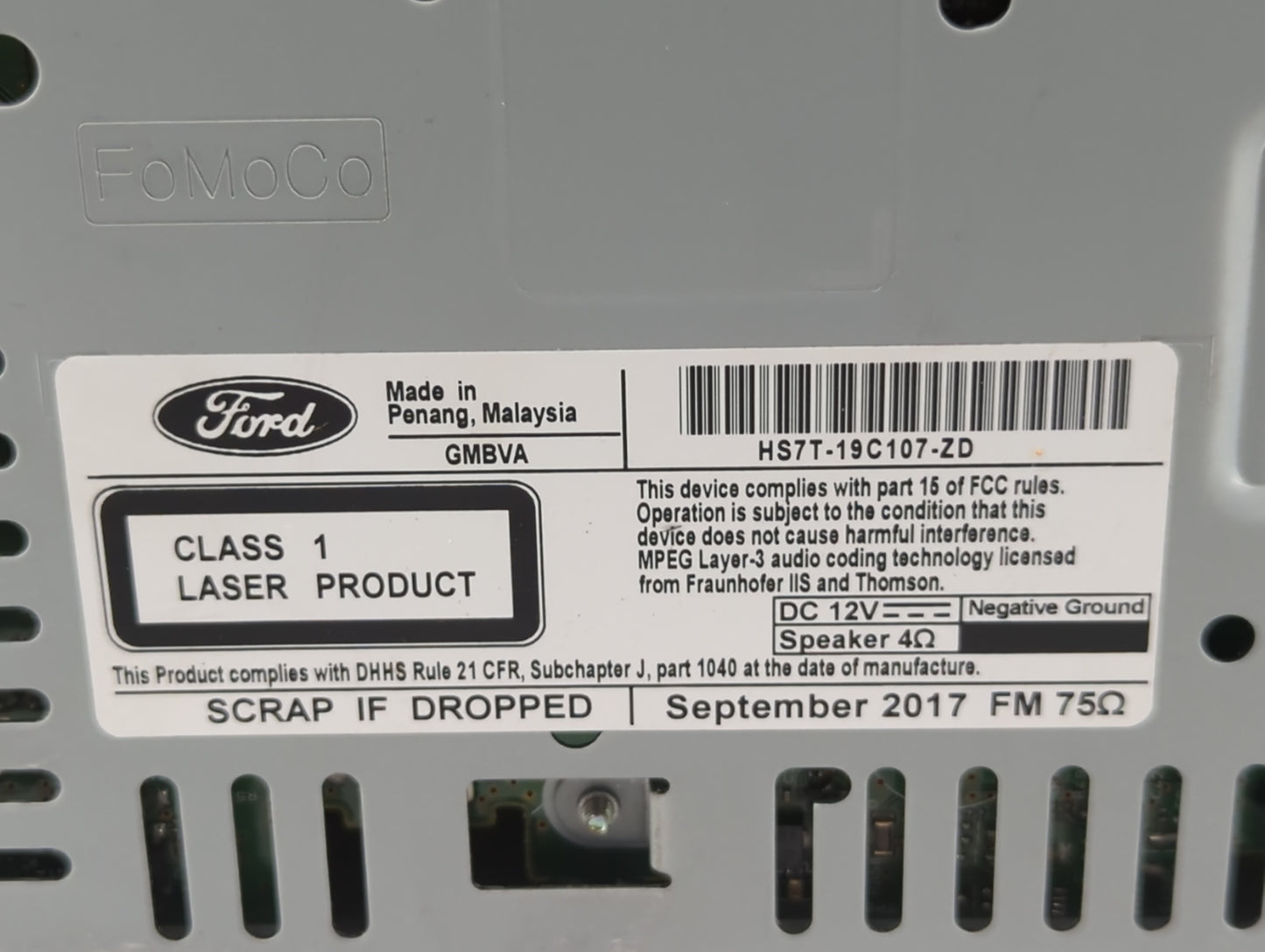 2017-2020 Ford Fusion Radio AM FM Cd Player Receiver Replacement P/N:HS7T-19C107-ZD Fits Fits 2017 2018 2019 2020 OEM Used A