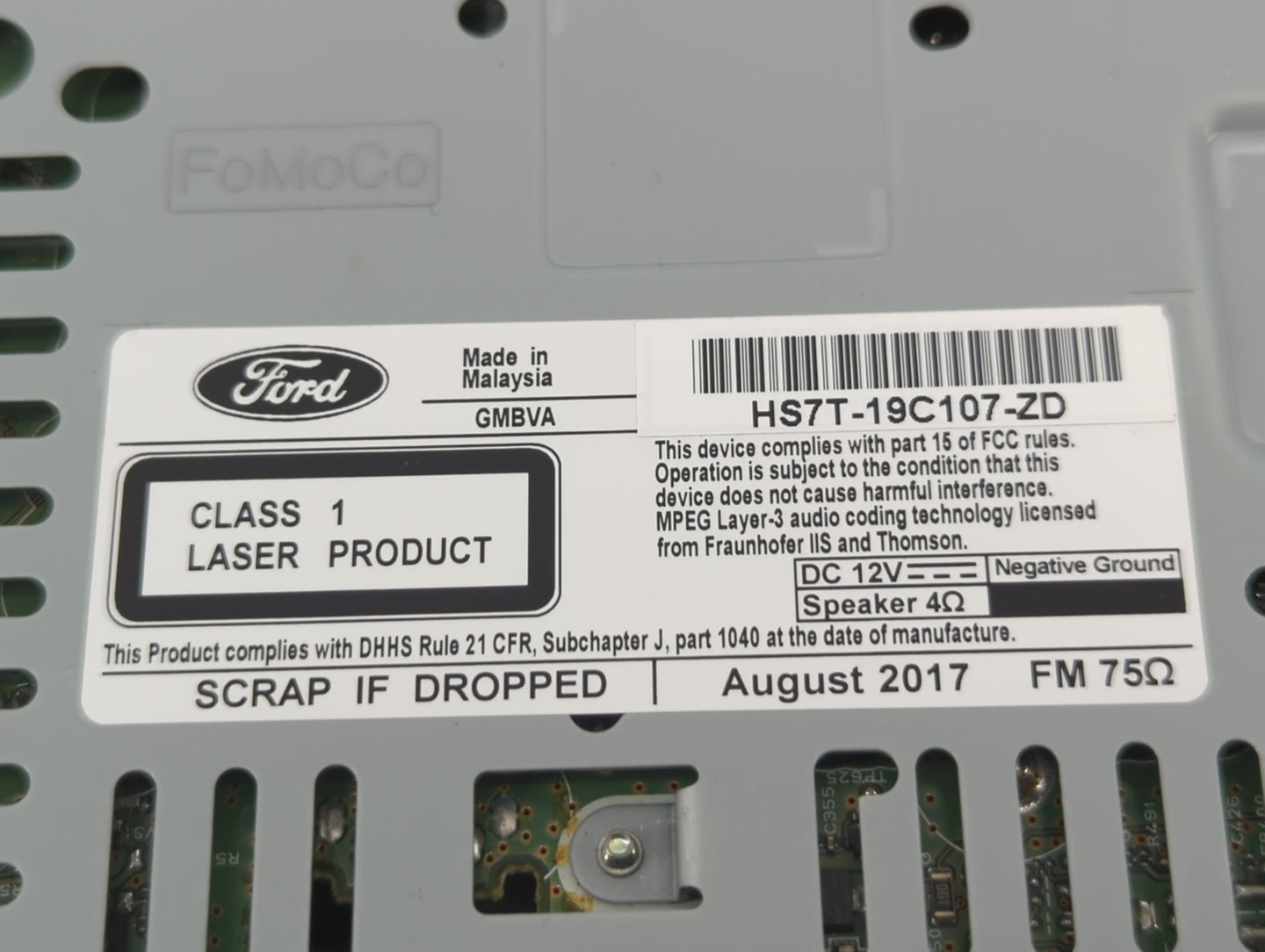 2017-2020 Ford Fusion Radio AM FM Cd Player Receiver Replacement P/N:HS7T-19C107-ZD Fits Fits 2017 2018 2019 2020 OEM Used A