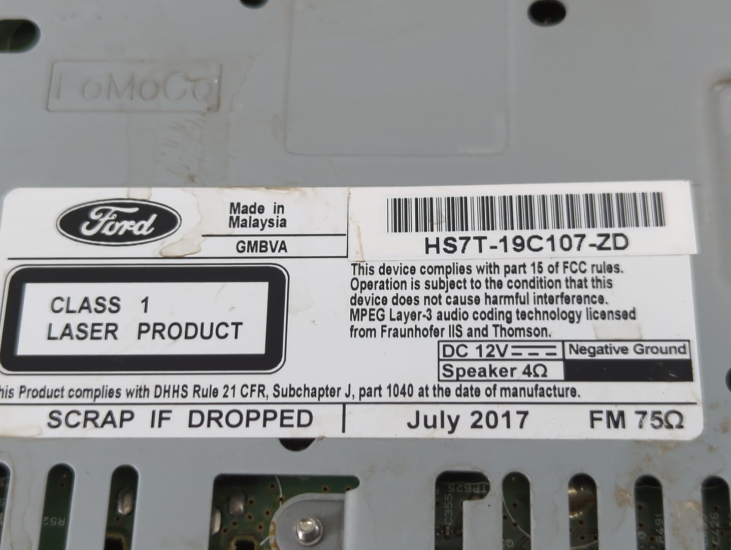 2017-2020 Ford Fusion Radio AM FM Cd Player Receiver Replacement P/N:HS7T-19C107-ZD Fits Fits 2017 2018 2019 2020 OEM Used A