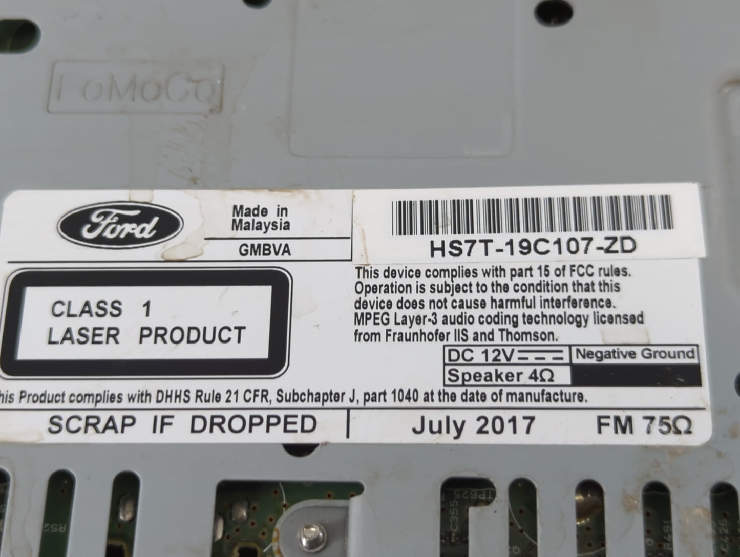 2017-2020 Ford Fusion Radio AM FM Cd Player Receiver Replacement P/N:HS7T-19C107-ZD Fits Fits 2017 2018 2019 2020 OEM Used A