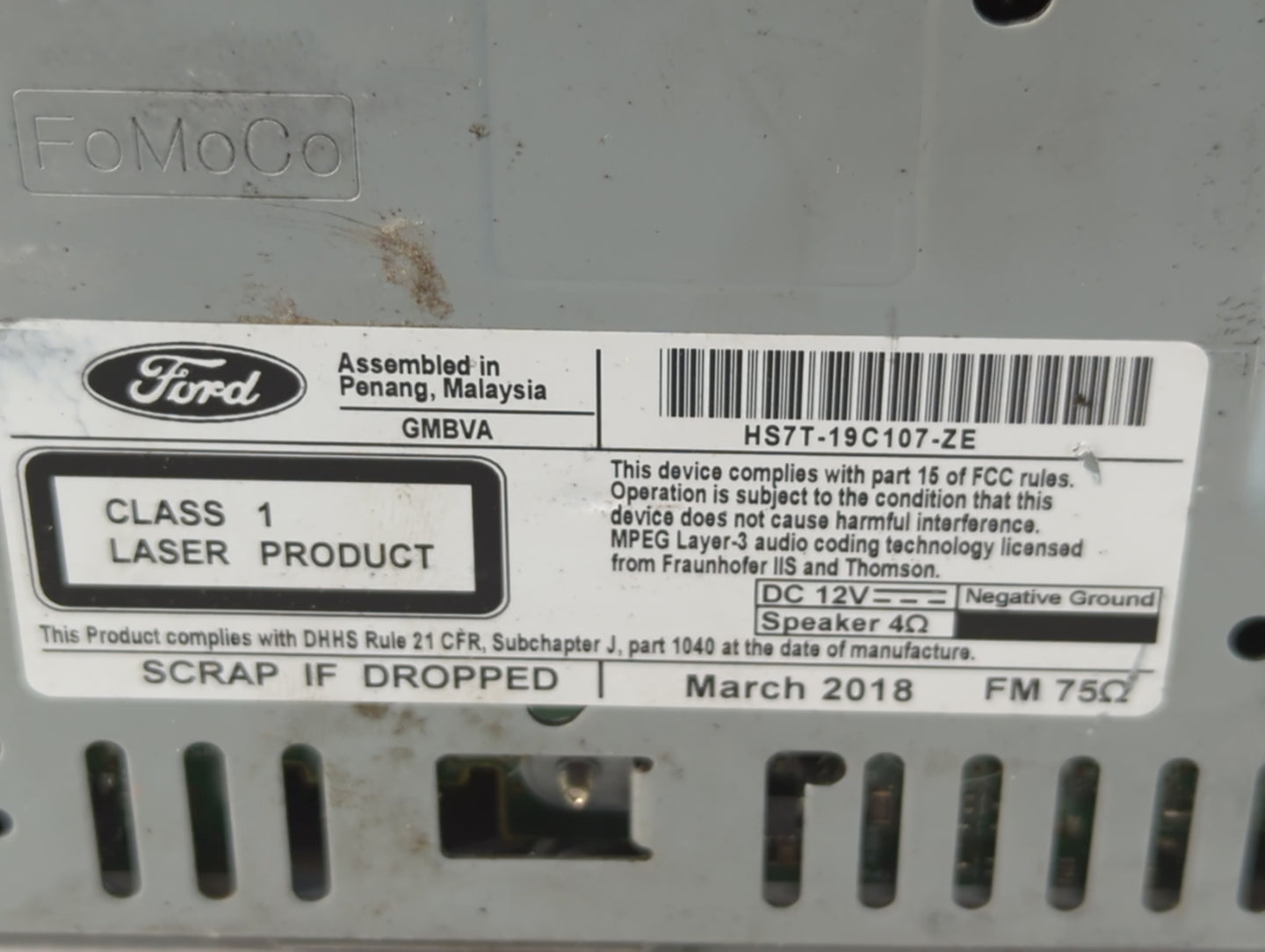 2018 Ford Fusion Radio AM FM Cd Player Receiver Replacement P/N:HS7T-19C107-ZE Fits OEM Used Auto Parts - Oemusedautoparts1.
