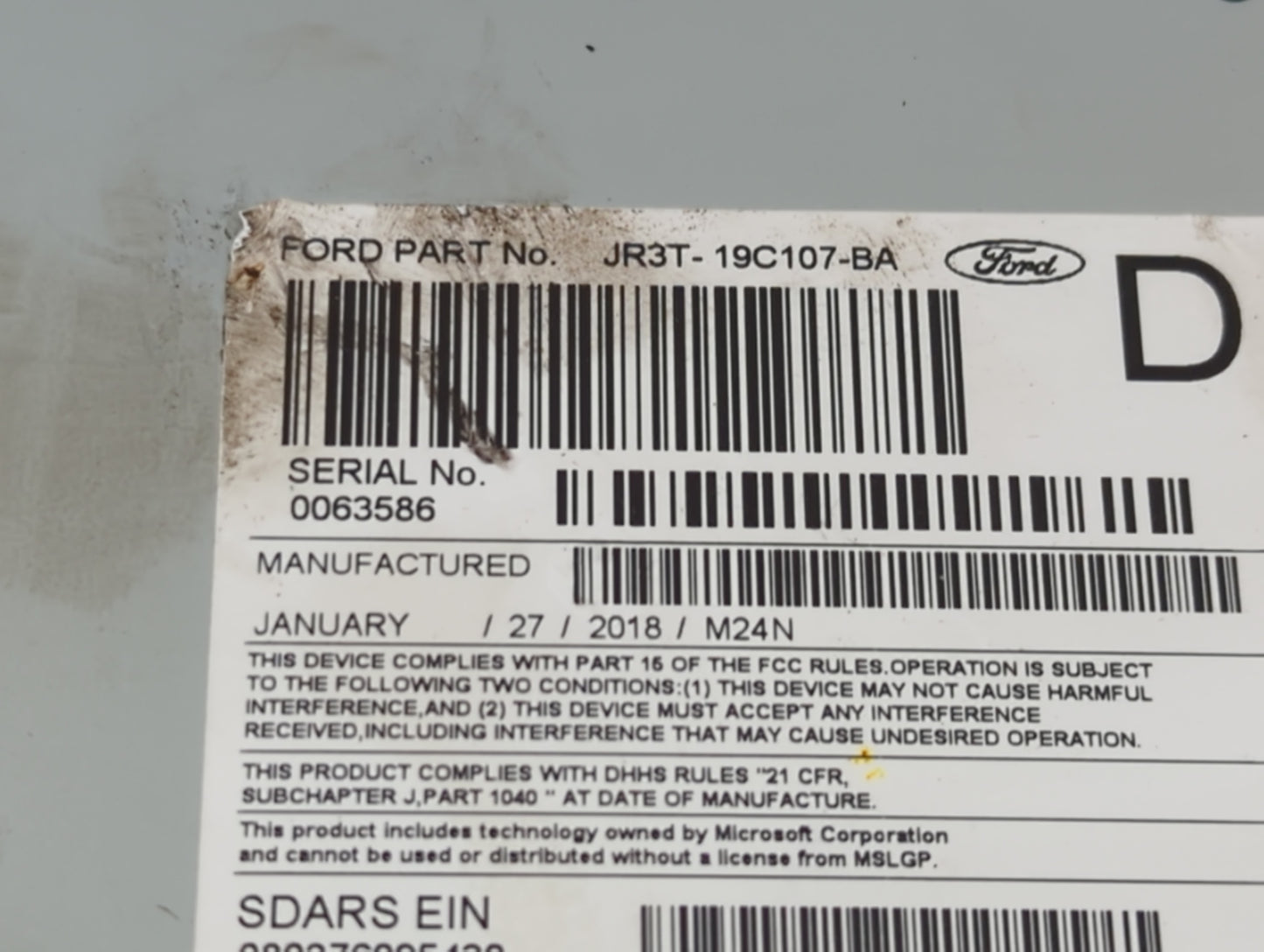 2018 Ford Mustang Radio AM FM Cd Player Receiver Replacement P/N:JR3T-19C107-BA Fits OEM Used Auto Parts - Oemusedautoparts1