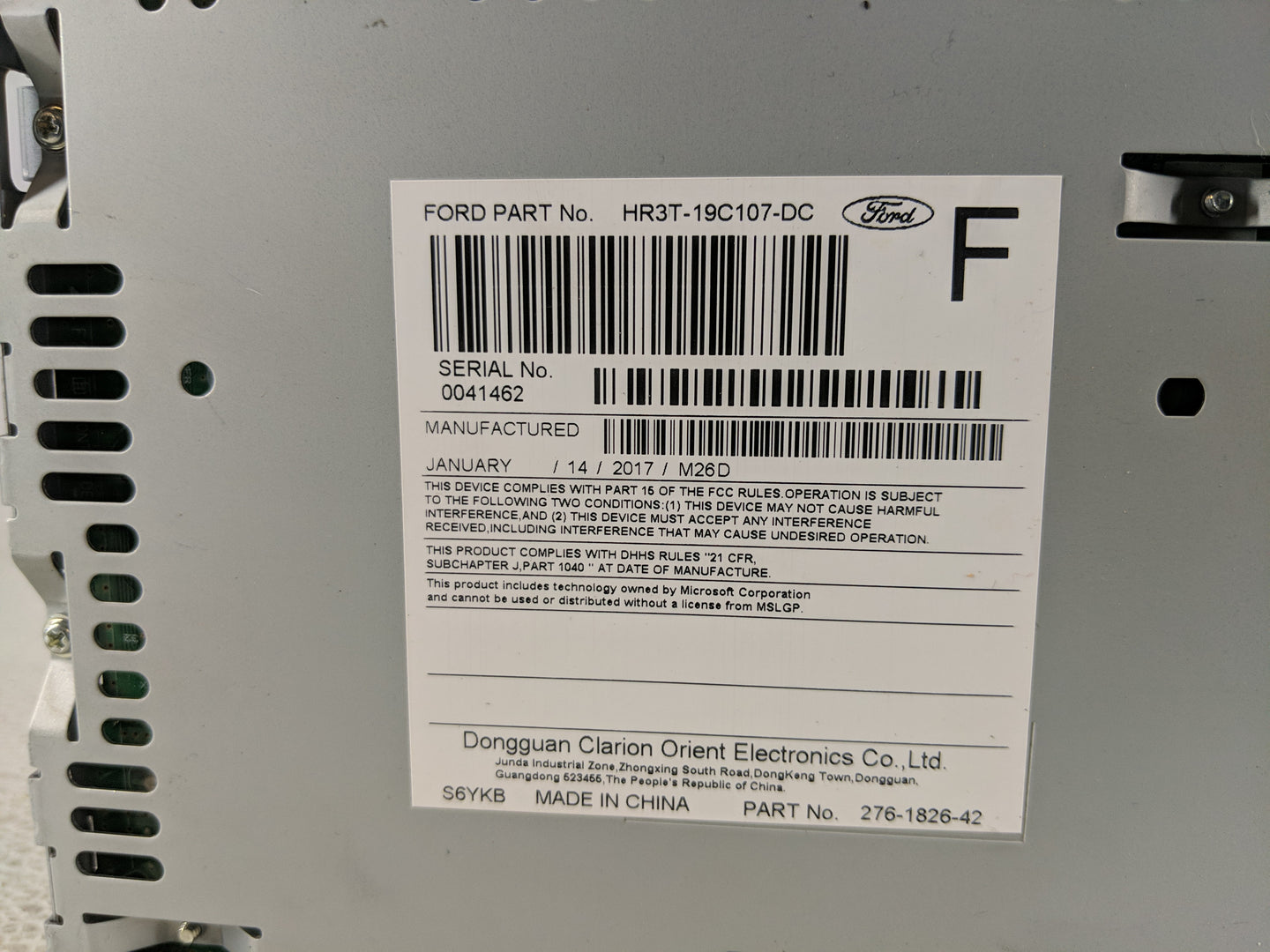 2017-2018 Ford Mustang Radio AM FM Cd Player Receiver Replacement P/N:HR3T-19C107-DC Fits Fits 2017 2018 OEM Used Auto Parts