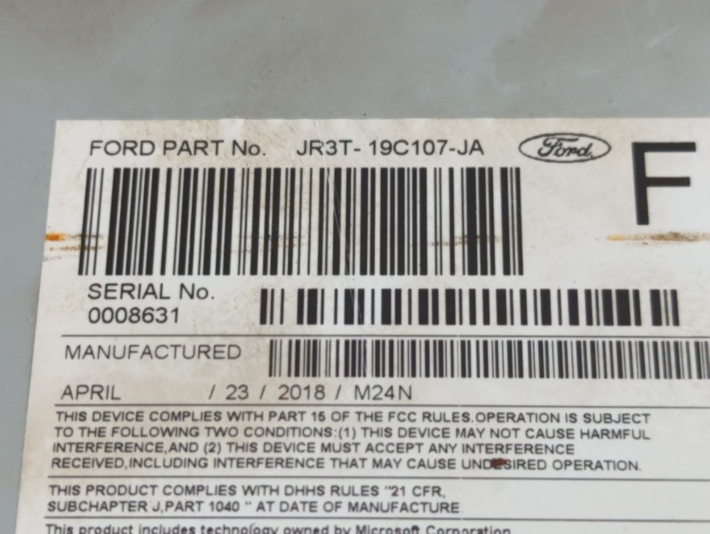 2018 Ford Mustang Radio AM FM Cd Player Receiver Replacement P/N:JR3T-19C107-JA Fits OEM Used Auto Parts - Oemusedautoparts1