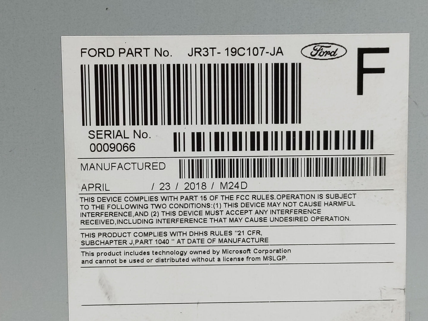 2018 Ford Mustang Radio AM FM Cd Player Receiver Replacement P/N:JR3T-19C107-JA Fits OEM Used Auto Parts - Oemusedautoparts1
