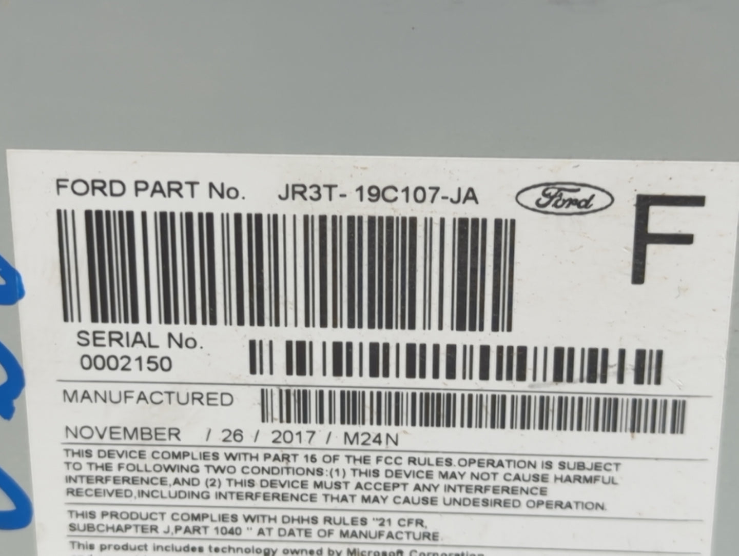 2018 Ford Mustang Radio AM FM Cd Player Receiver Replacement P/N:JR3T-19C107-JA Fits OEM Used Auto Parts - Oemusedautoparts1
