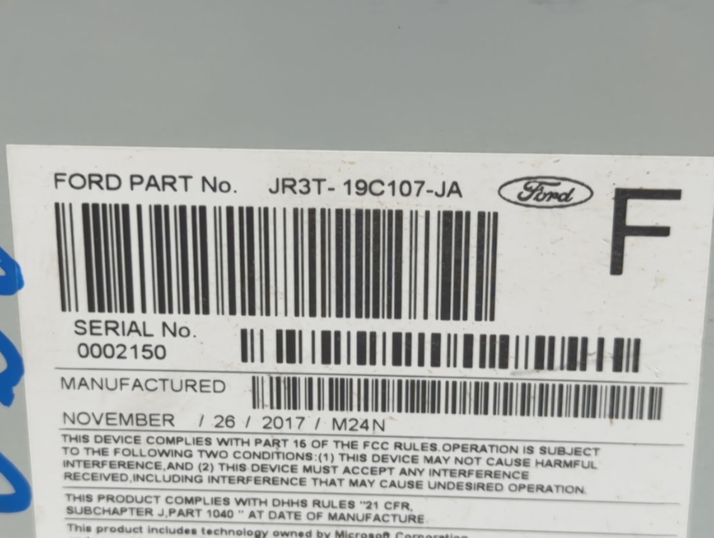 2018 Ford Mustang Radio AM FM Cd Player Receiver Replacement P/N:JR3T-19C107-JA Fits OEM Used Auto Parts - Oemusedautoparts1