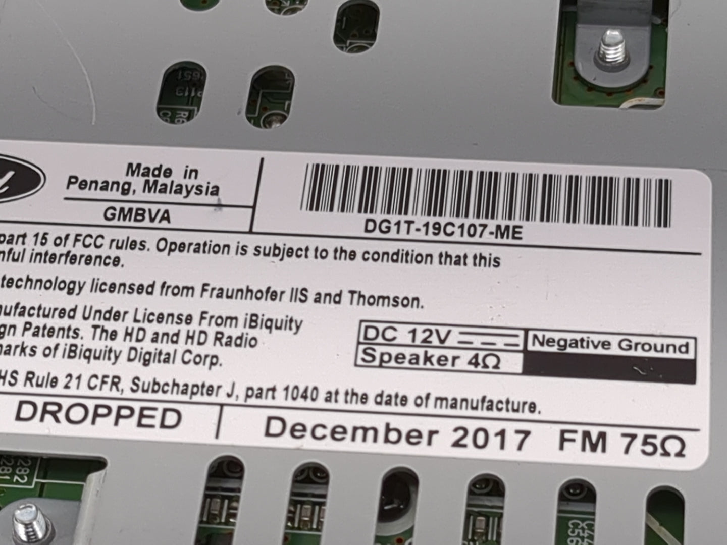 2017-2019 Ford Taurus Radio AM FM Cd Player Receiver Replacement P/N:DG1T-19C107-ME Fits Fits 2017 2018 2019 OEM Used Auto P