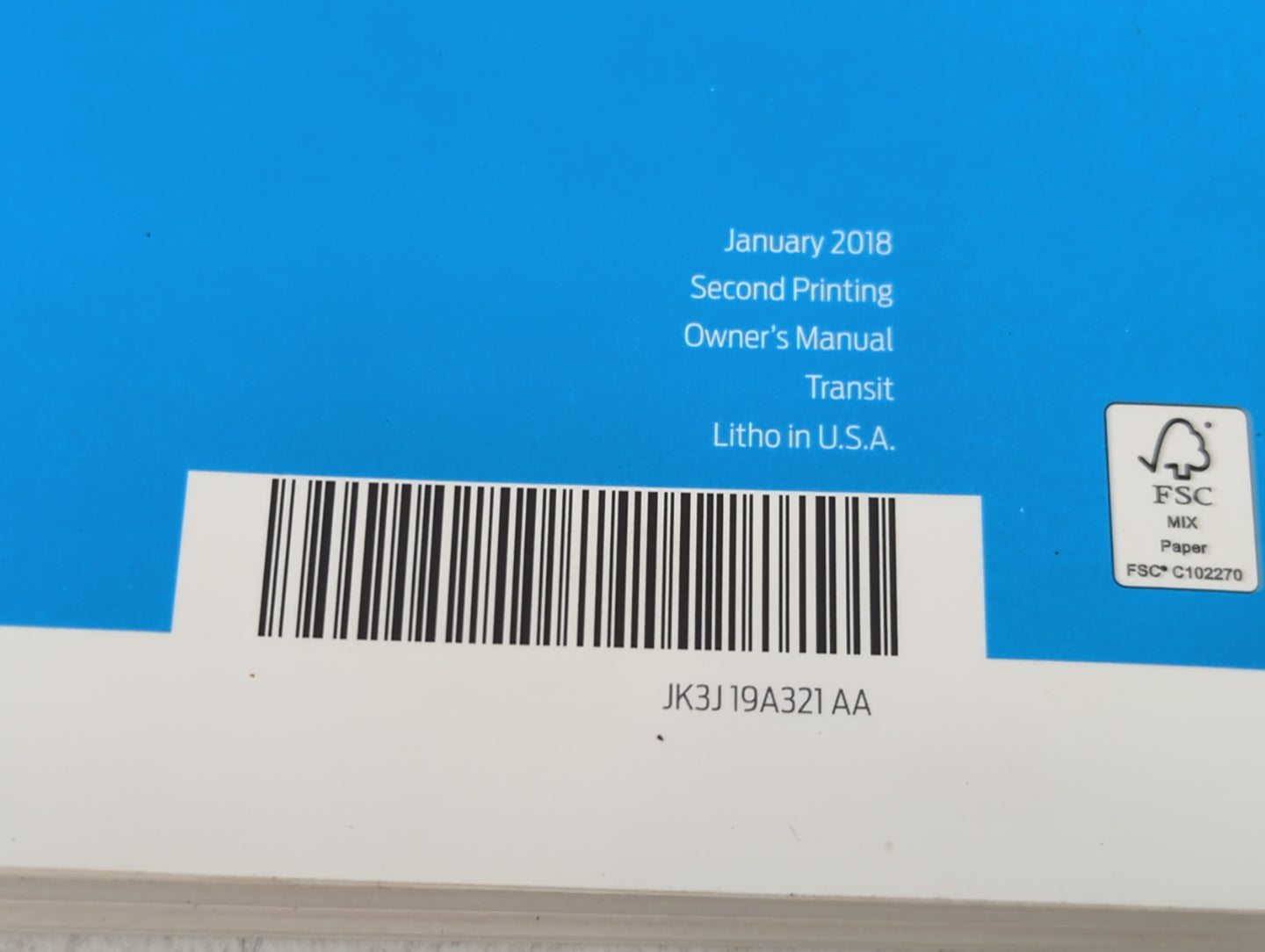 2018 Ford Transit Owners Manual Book Guide P/N:JK3J 19A321 AA OEM Used Auto Parts - Oemusedautoparts1.com