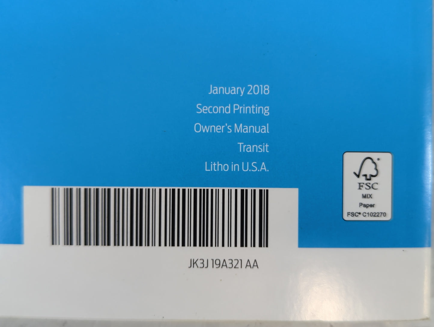 2018 Ford Transit Owners Manual Book Guide P/N:JK3J 19A321 AA OEM Used Auto Parts - Oemusedautoparts1.com