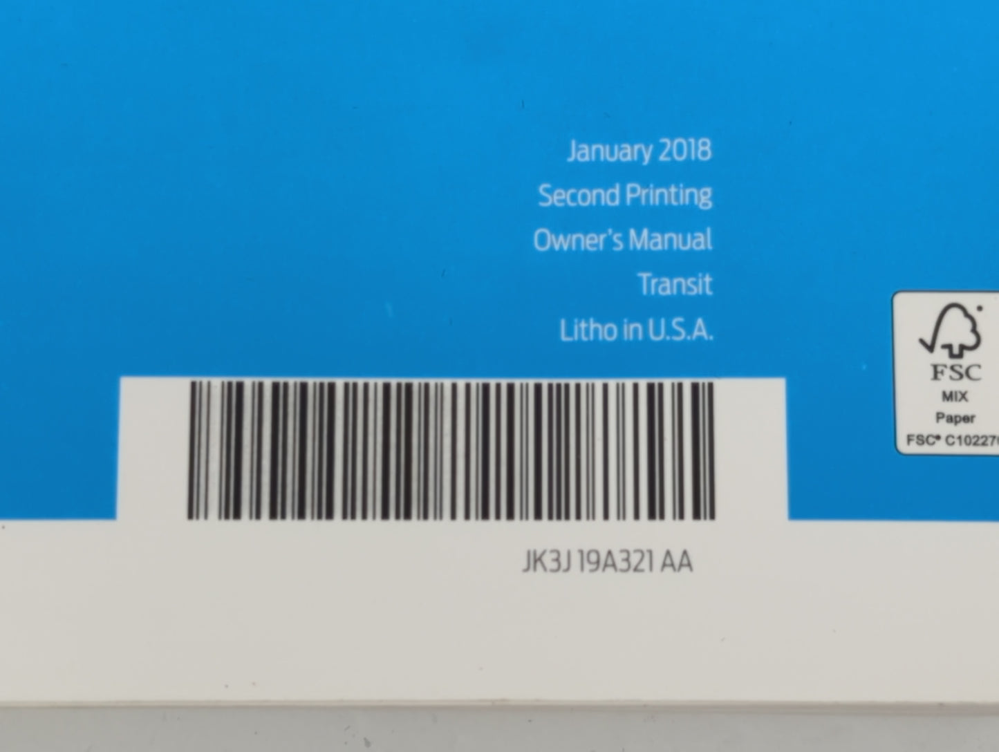 2018 Ford Transit Owners Manual Book Guide P/N:JK3J 19A321 AA OEM Used Auto Parts - Oemusedautoparts1.com